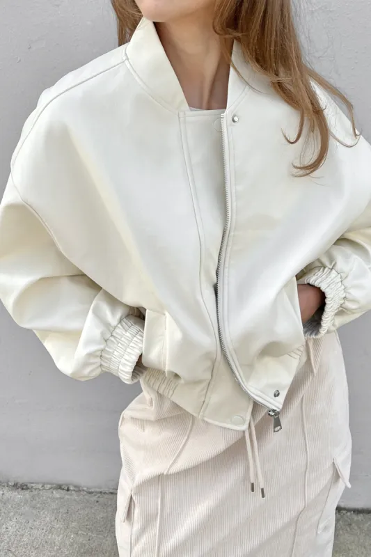 OVERSIZED VEGAN LEATHER BOMBER sold by OAK AND FORT