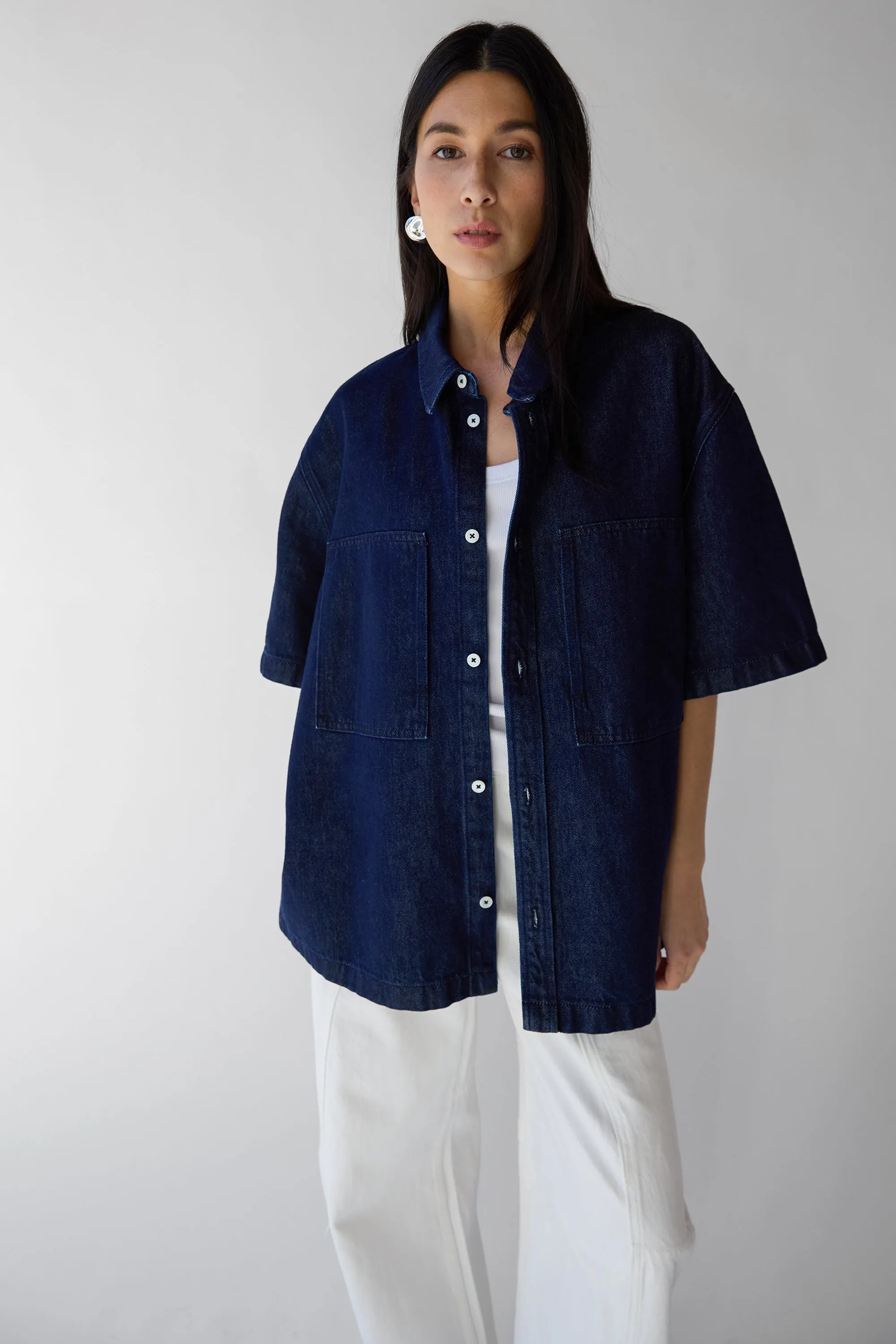 OVERSIZED SHORT SLEEVE DENIM SHIRT sold by OAK AND FORT product image thumbnail 4