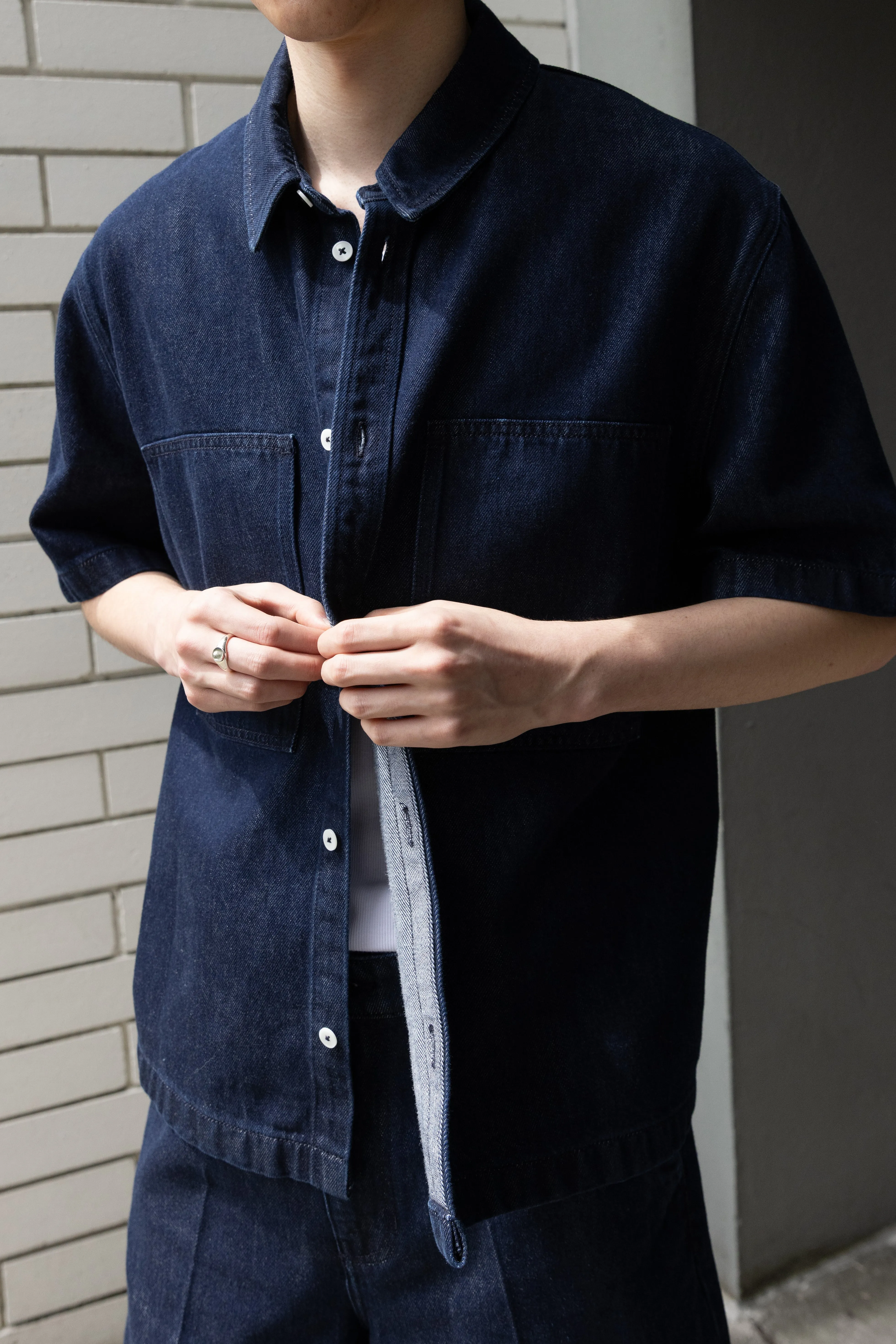 OVERSIZED SHORT SLEEVE DENIM SHIRT sold by OAK AND FORT