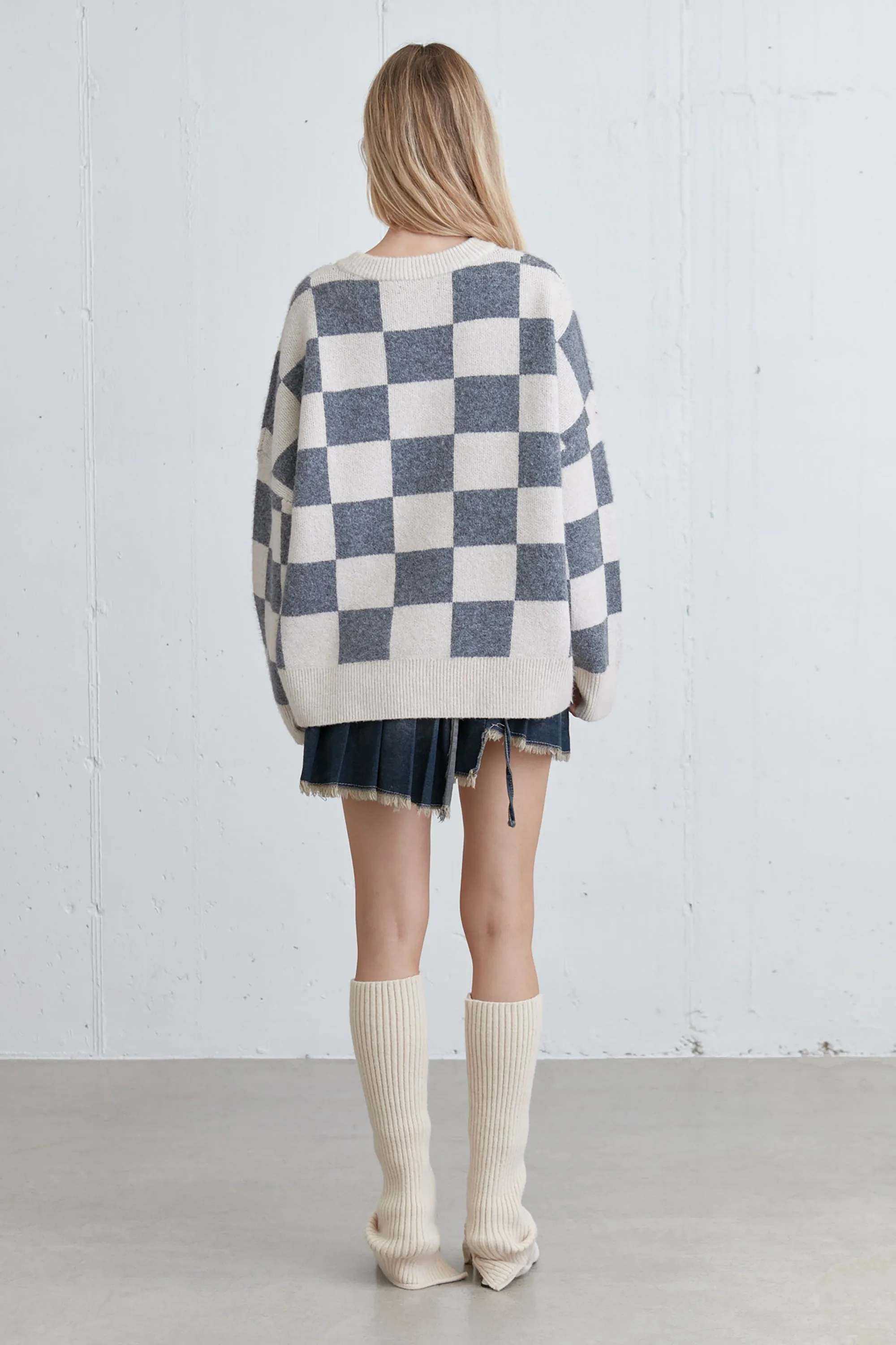 CHECKERED CREWNECK SWEATER sold by OAK AND FORT product image thumbnail 3