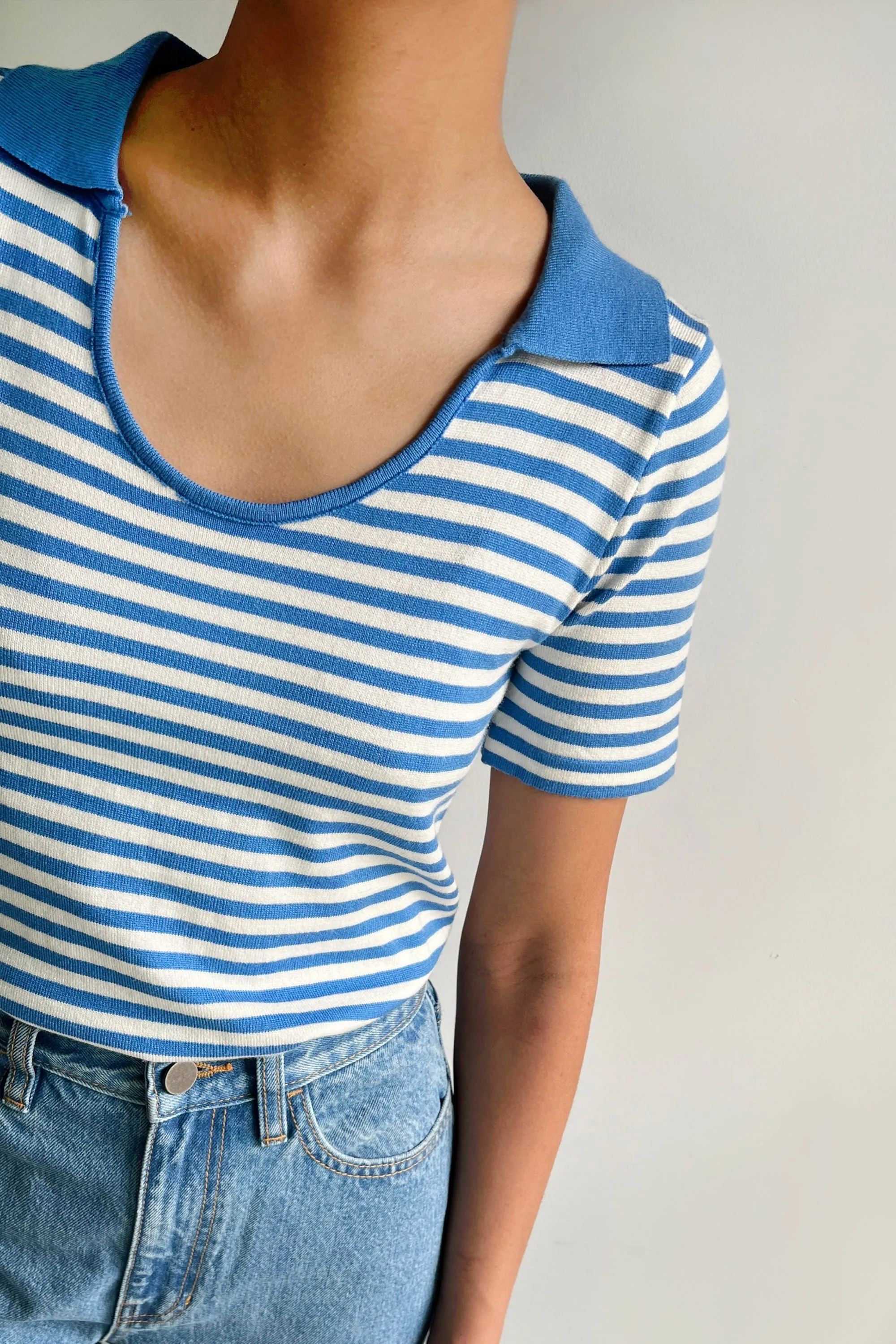 STRIPED SCOOP NECK COLLARED TOP sold by OAK AND FORT