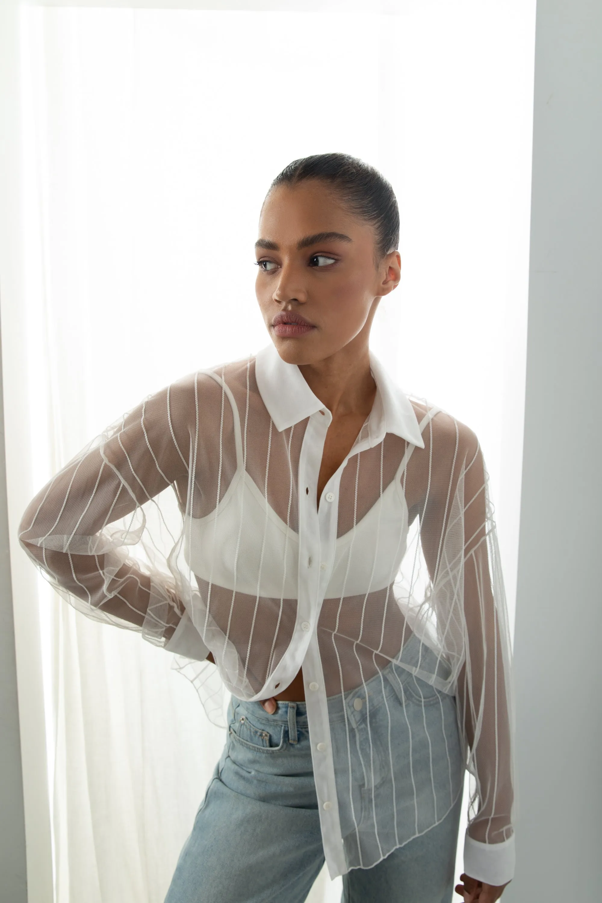 COLLARED MESH BLOUSE sold by OAK AND FORT