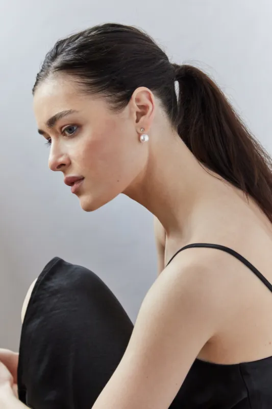 ZIRCONIA STUD WITH PEARL BACKING sold by OAK AND FORT