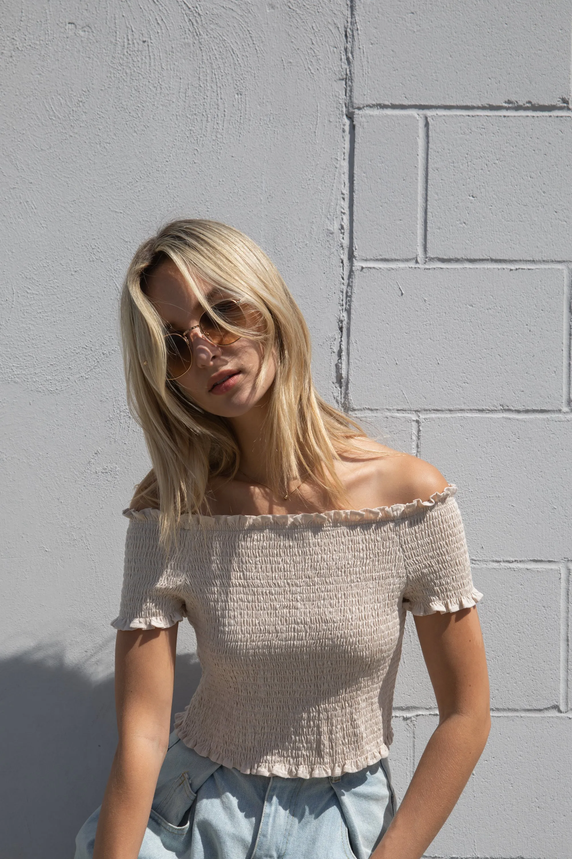 SMOCKED OFF SHOULDER TOP sold by OAK AND FORT