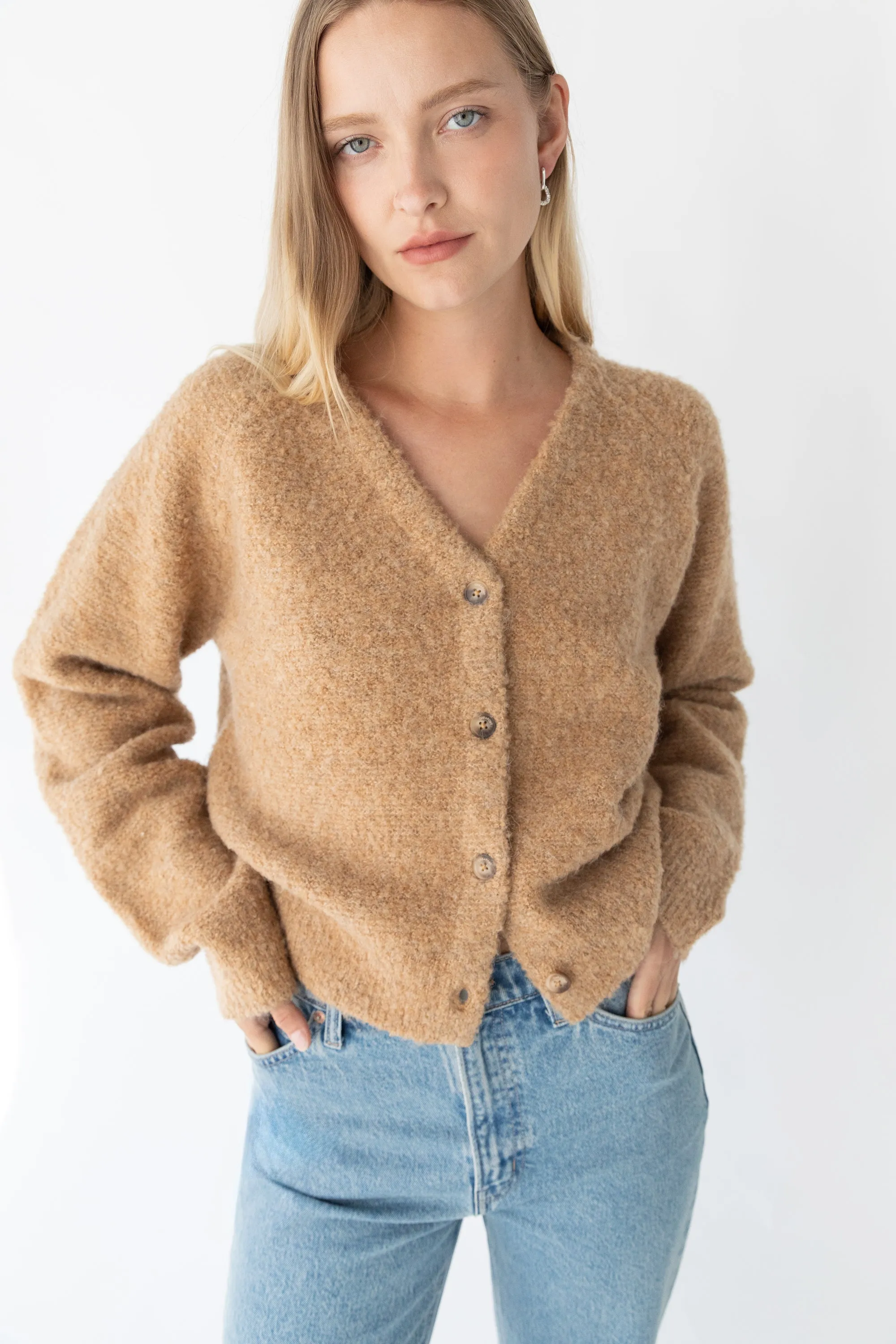 BOUCLE KNIT BUTTON FRONT CARDIGAN sold by OAK AND FORT