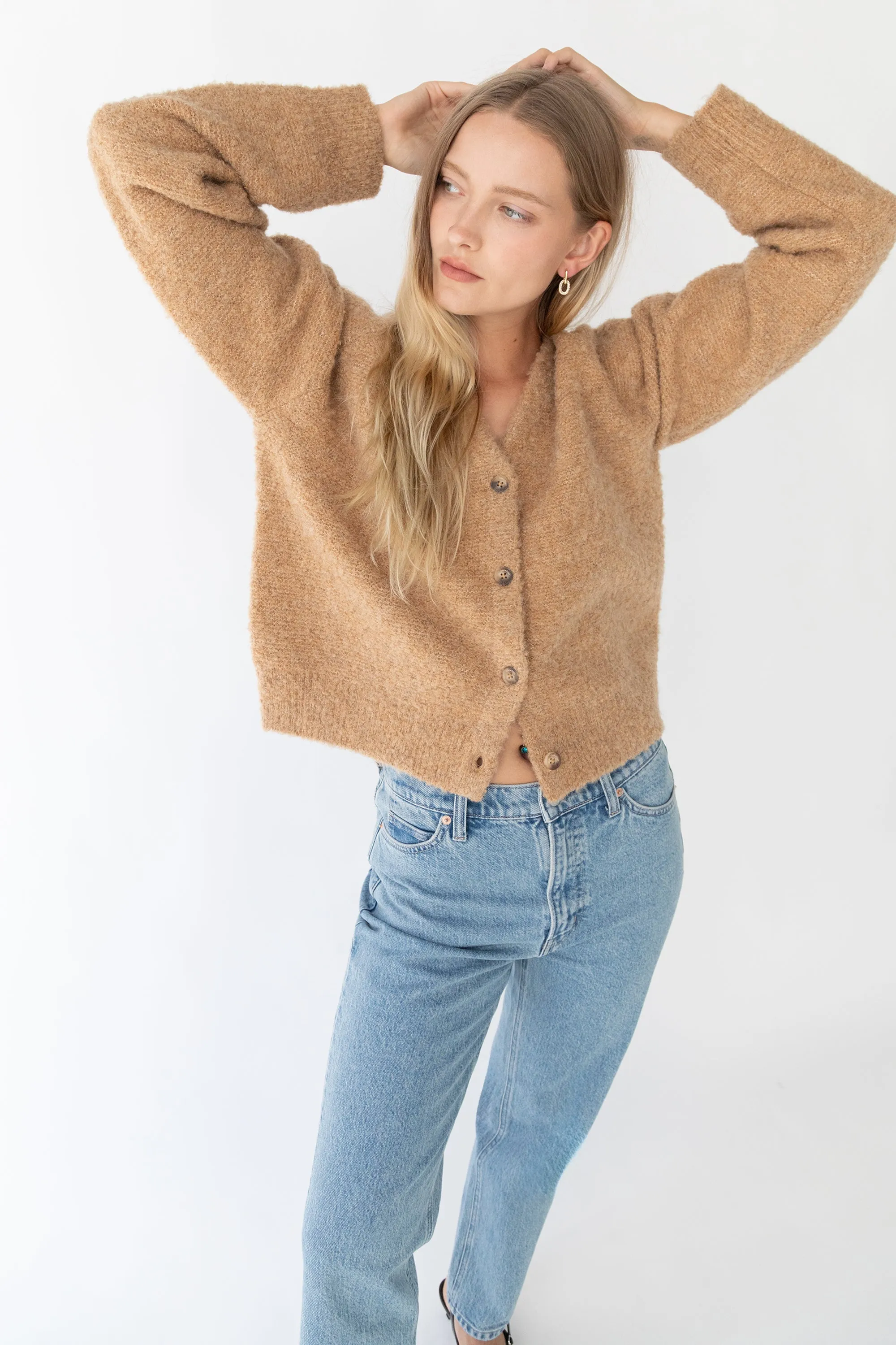 BOUCLE KNIT BUTTON FRONT CARDIGAN sold by OAK AND FORT product image thumbnail 2