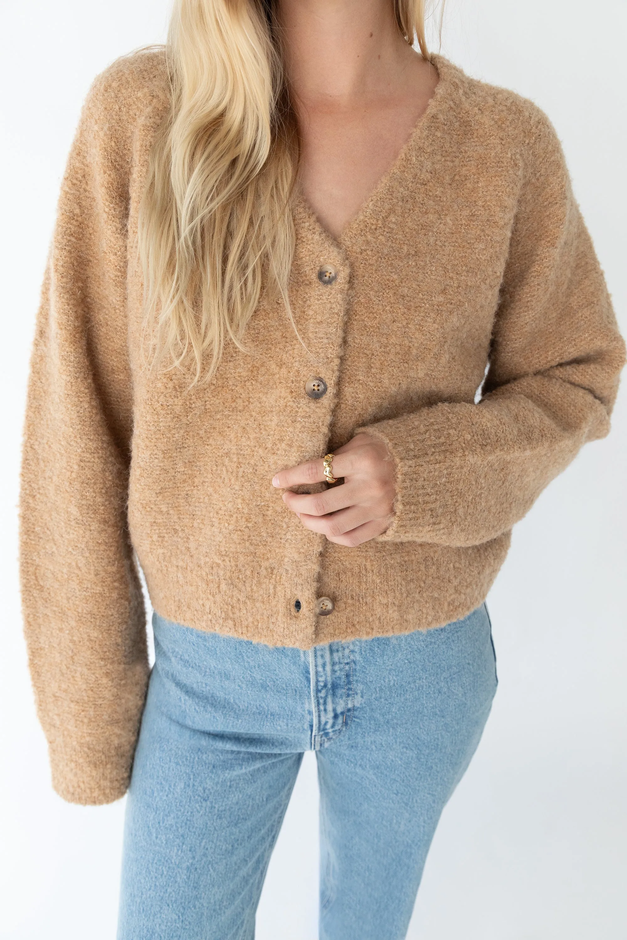 BOUCLE KNIT BUTTON FRONT CARDIGAN sold by OAK AND FORT product image thumbnail 3