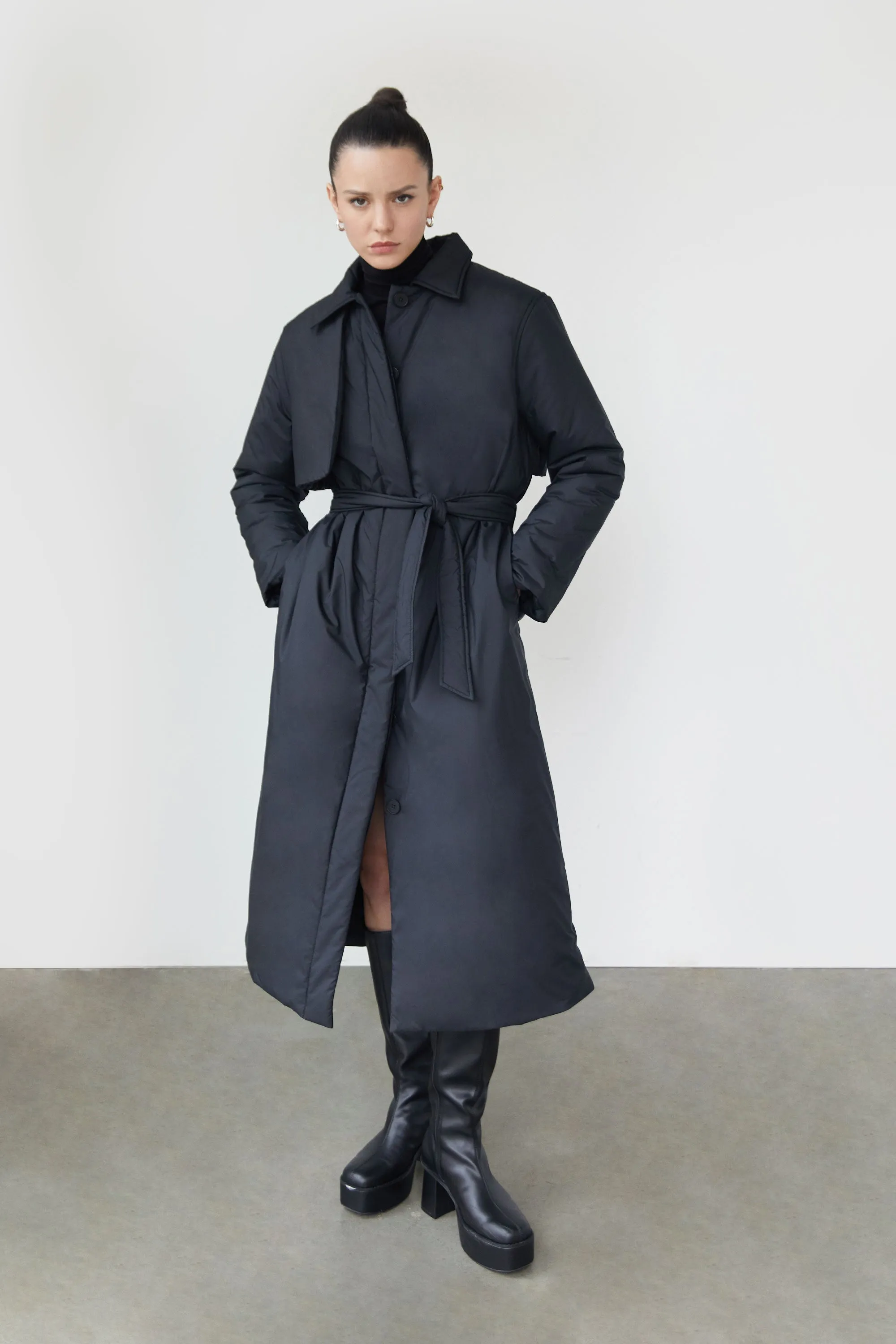 LONG BELTED PUFFER COAT sold by OAK AND FORT product image thumbnail 4