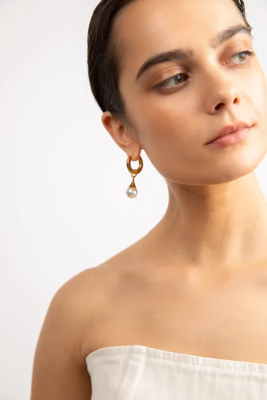PEARL DROP HOOP EARRING sold by OAK AND FORT