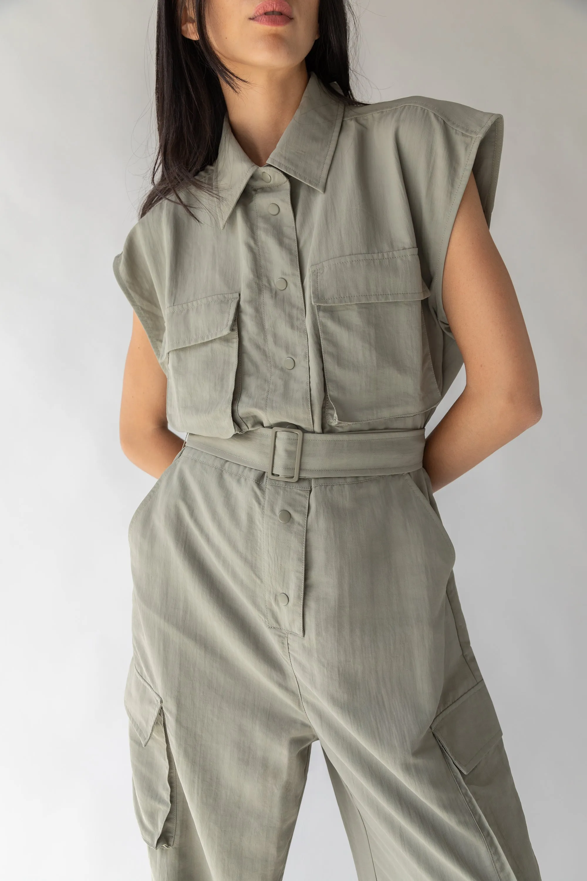 SLEEVELESS CARGO JUMPSUIT sold by OAK AND FORT product image thumbnail 2