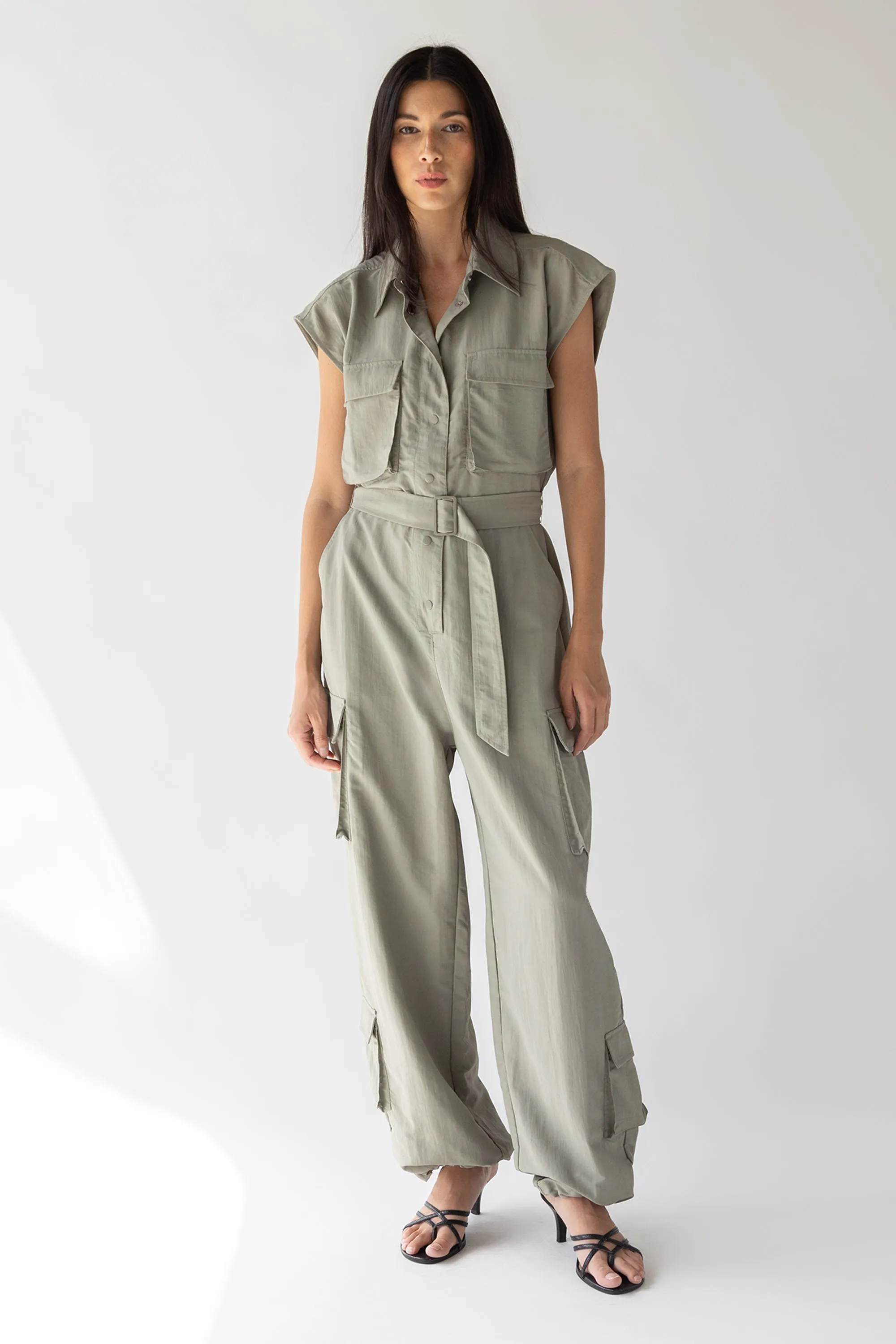 SLEEVELESS CARGO JUMPSUIT sold by OAK AND FORT
