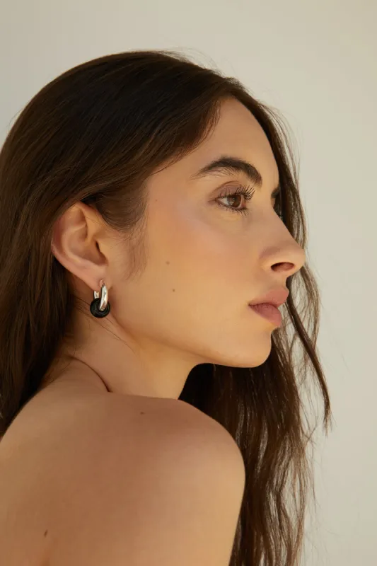 THICK HOOPS WITH BLACK STONE sold by OAK AND FORT