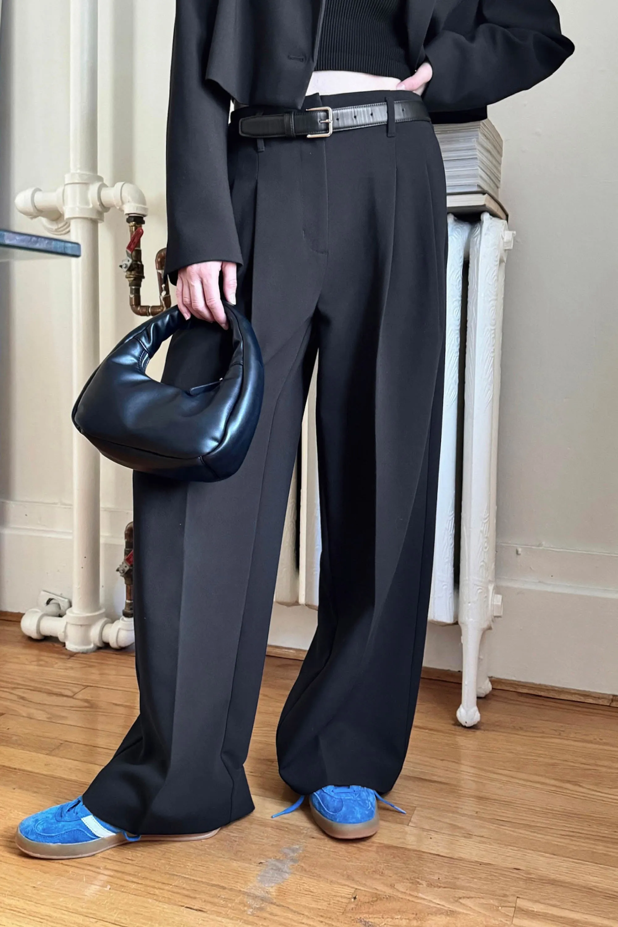 HIGH-RISE WIDE LEG SUITING PANT sold by OAK AND FORT