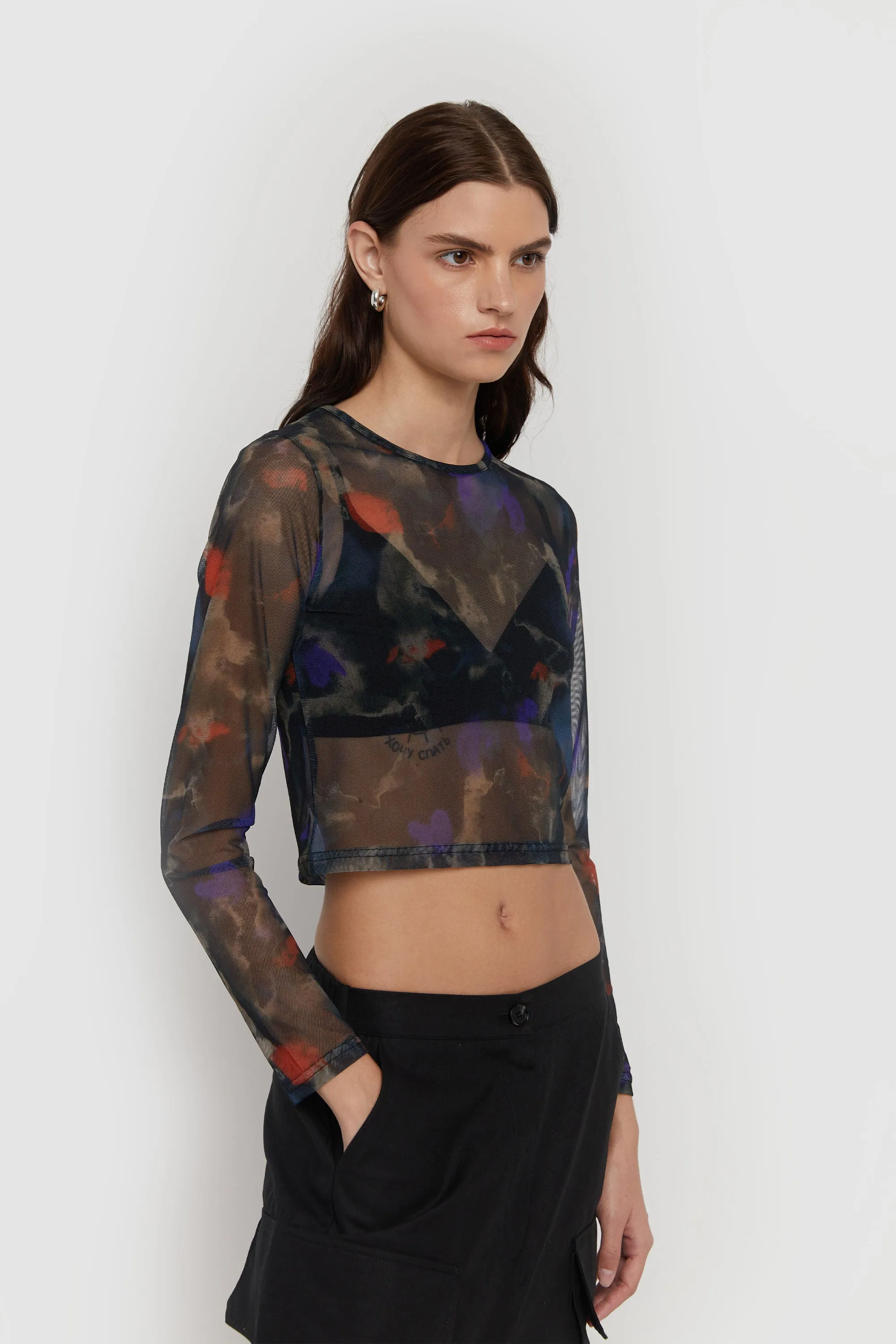 SHEER PRINTED LONG SLEEVE TOP sold by OAK AND FORT product image thumbnail 2
