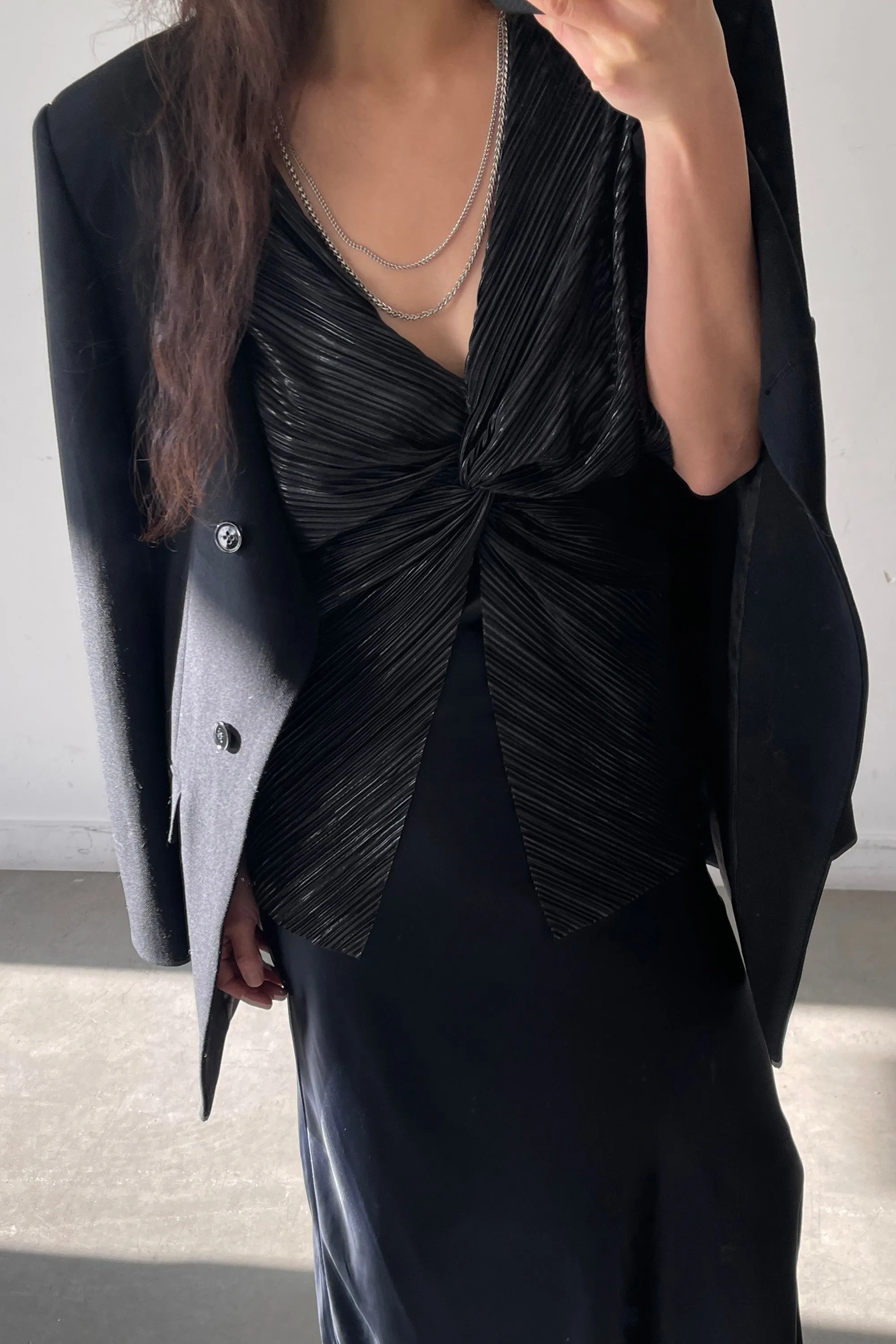 METALLIC PLEATED GATHERED FRONT TOP sold by OAK AND FORT