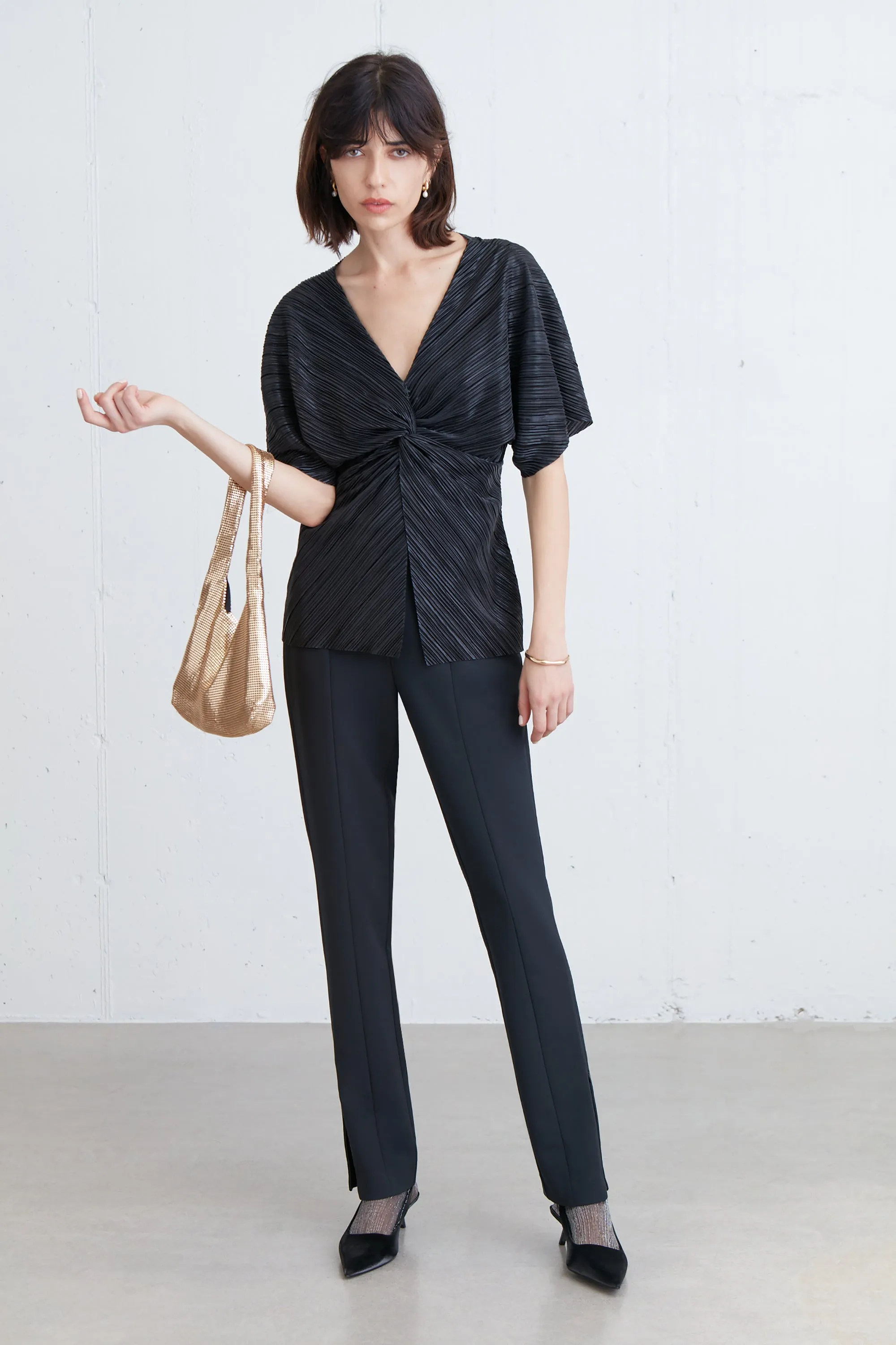 METALLIC PLEATED GATHERED FRONT TOP sold by OAK AND FORT product image thumbnail 5