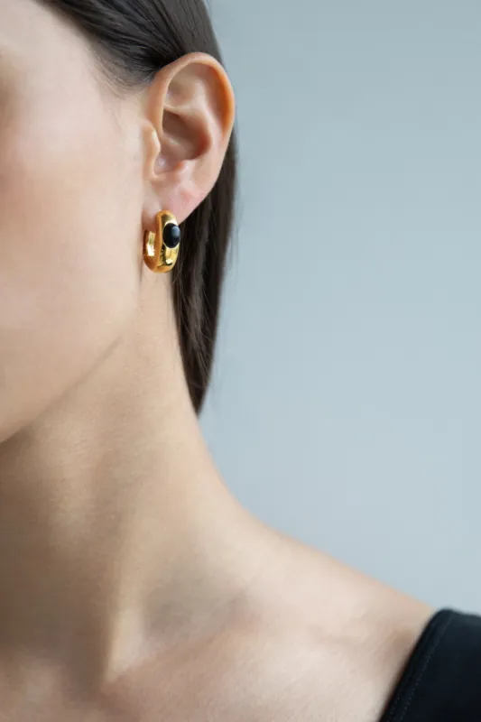 THICK HOOP EARRING WITH BLACK GEMSTONE sold by OAK AND FORT