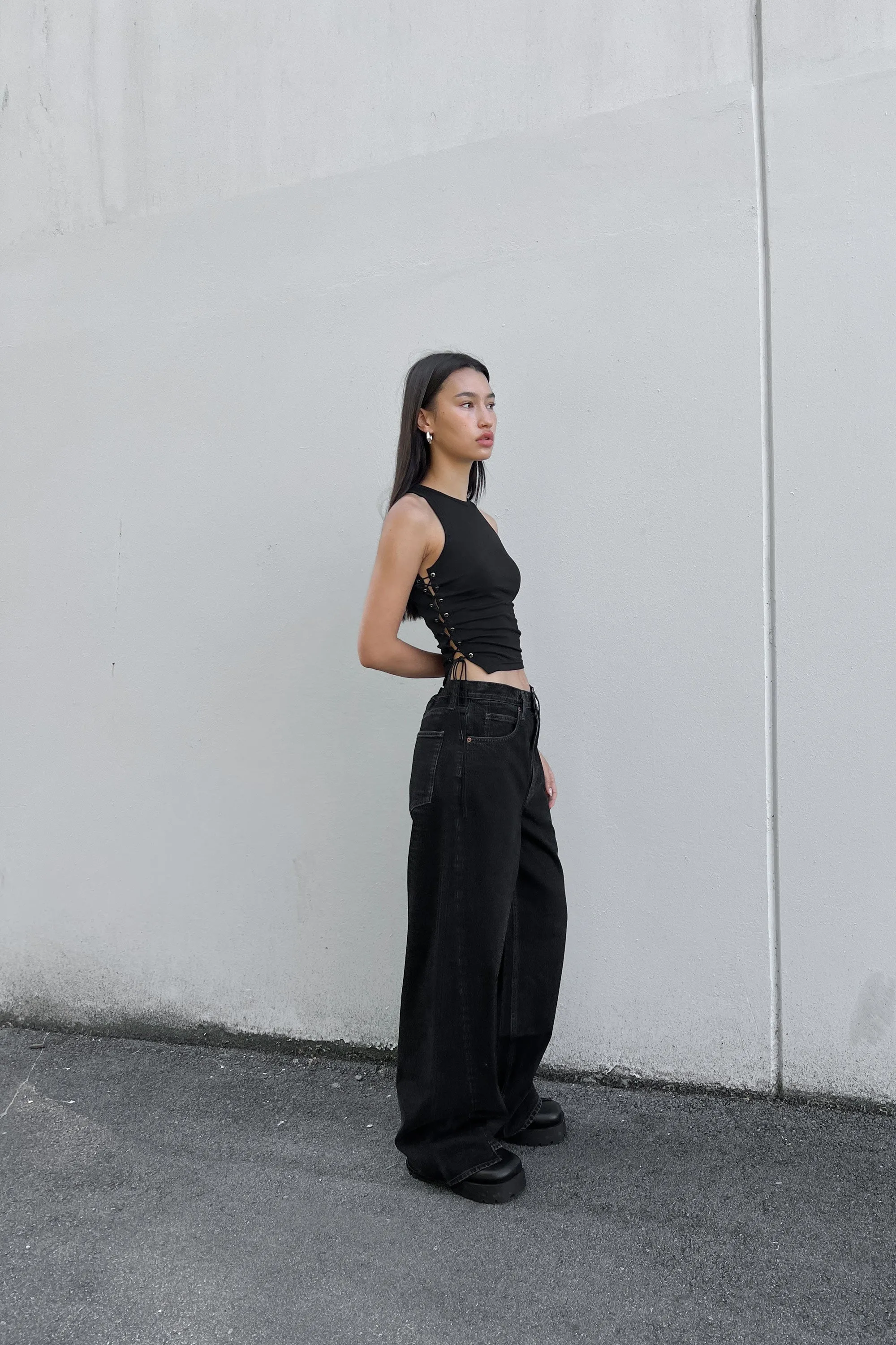 OAK 23 REMIX ASYMMETRICAL HEM HIGH-RISE JEAN sold by OAK AND FORT product image thumbnail 2