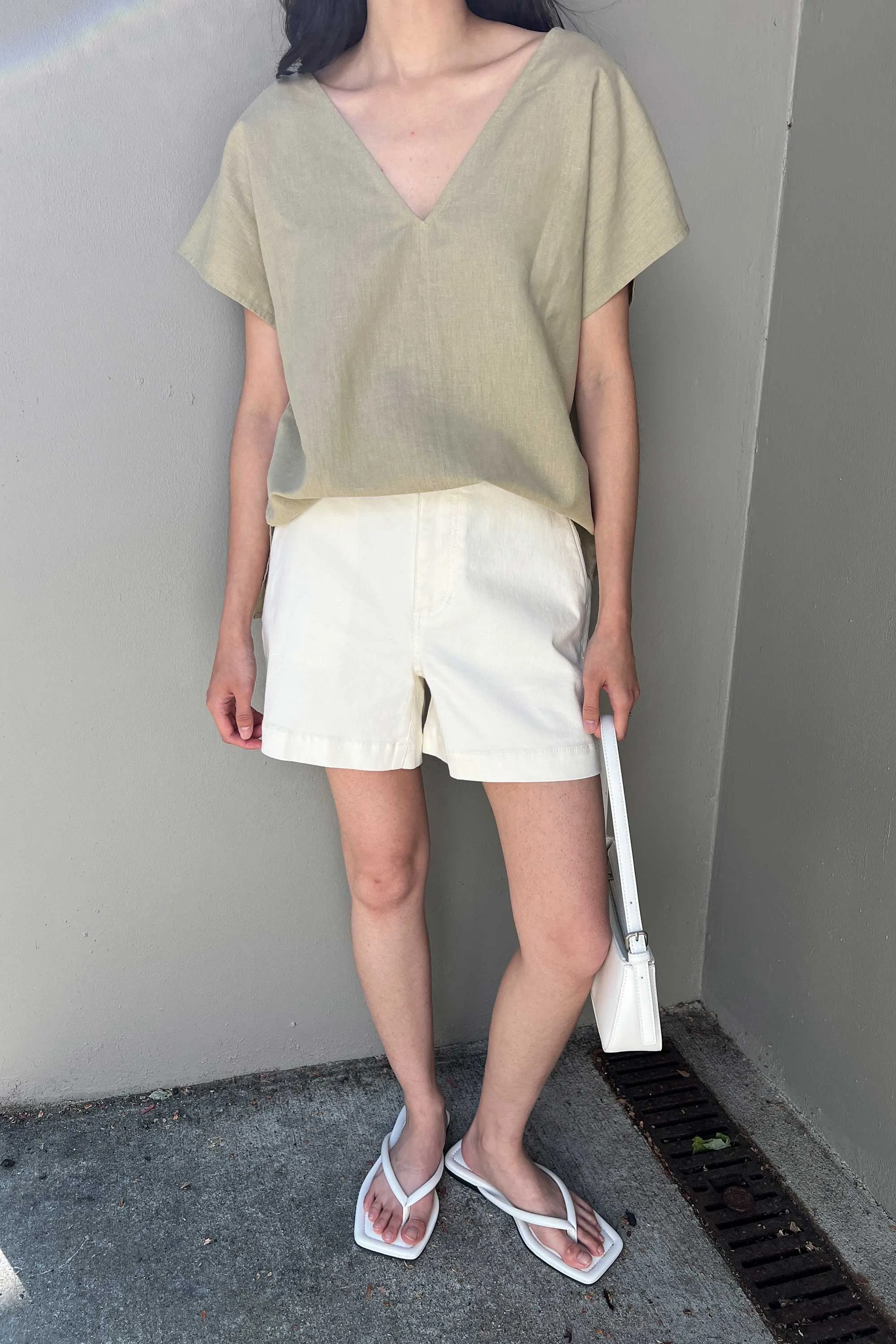 LINEN BLEND V-NECK BLOUSE sold by OAK AND FORT