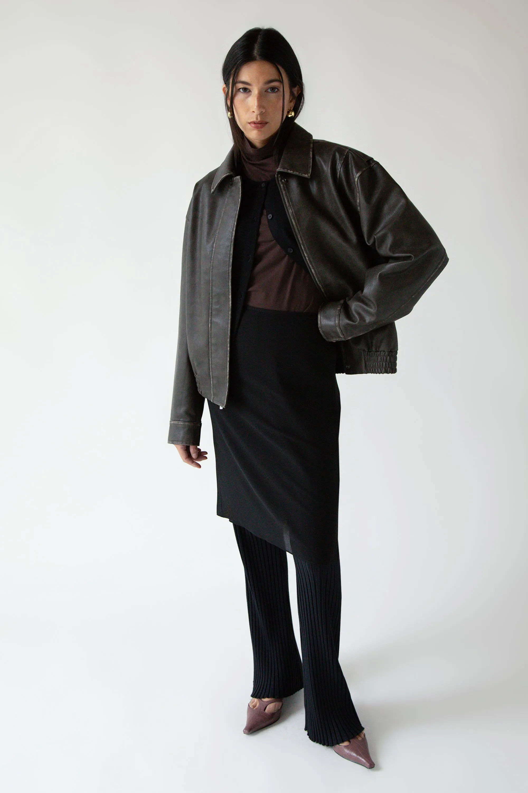 VINTAGE INSPIRED VEGAN LEATHER BOMBER JACKET sold by OAK AND FORT product image thumbnail 5