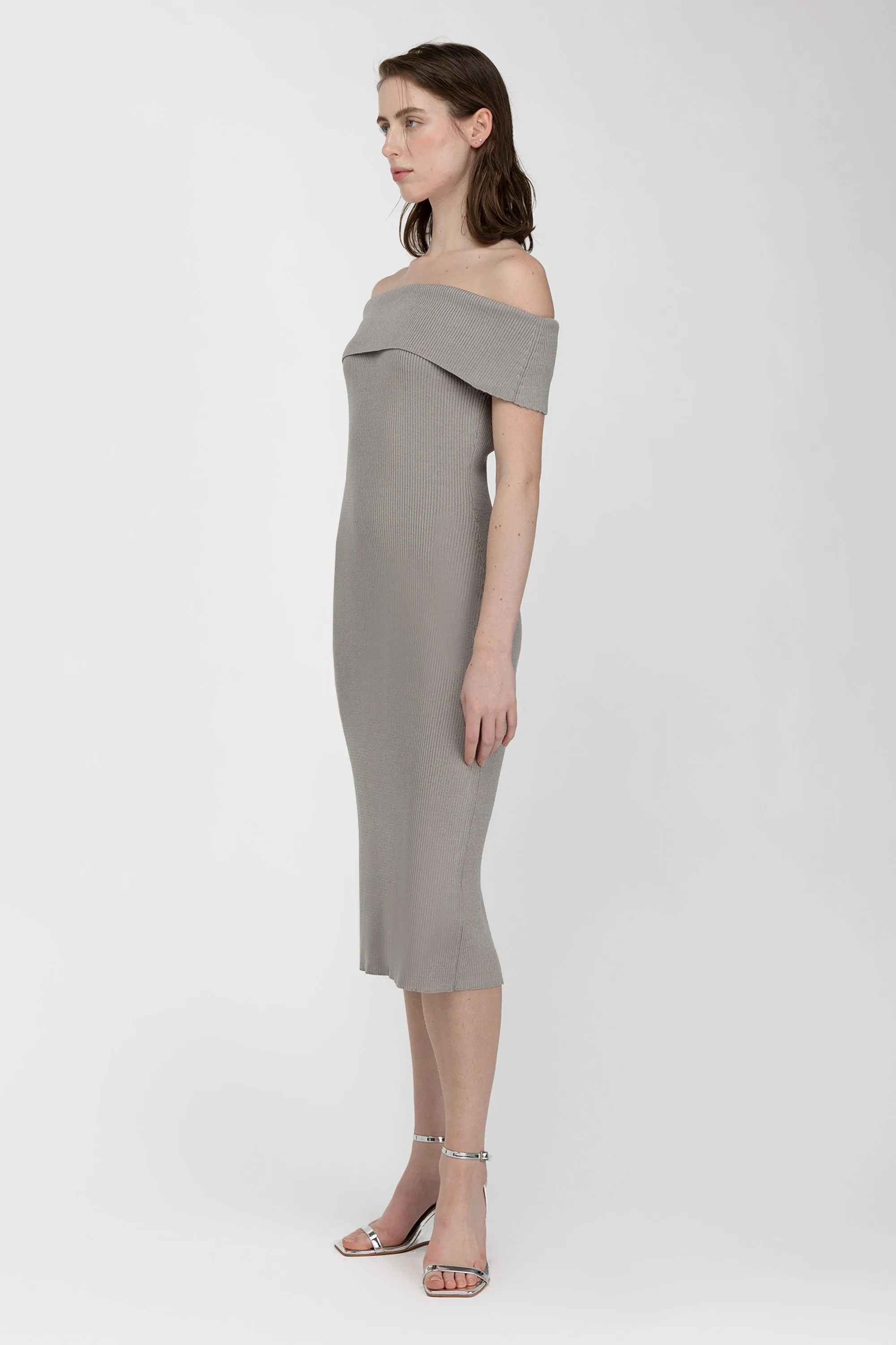 RIBBED OFF THE SHOULDER MIDI DRESS sold by OAK AND FORT product image thumbnail 5