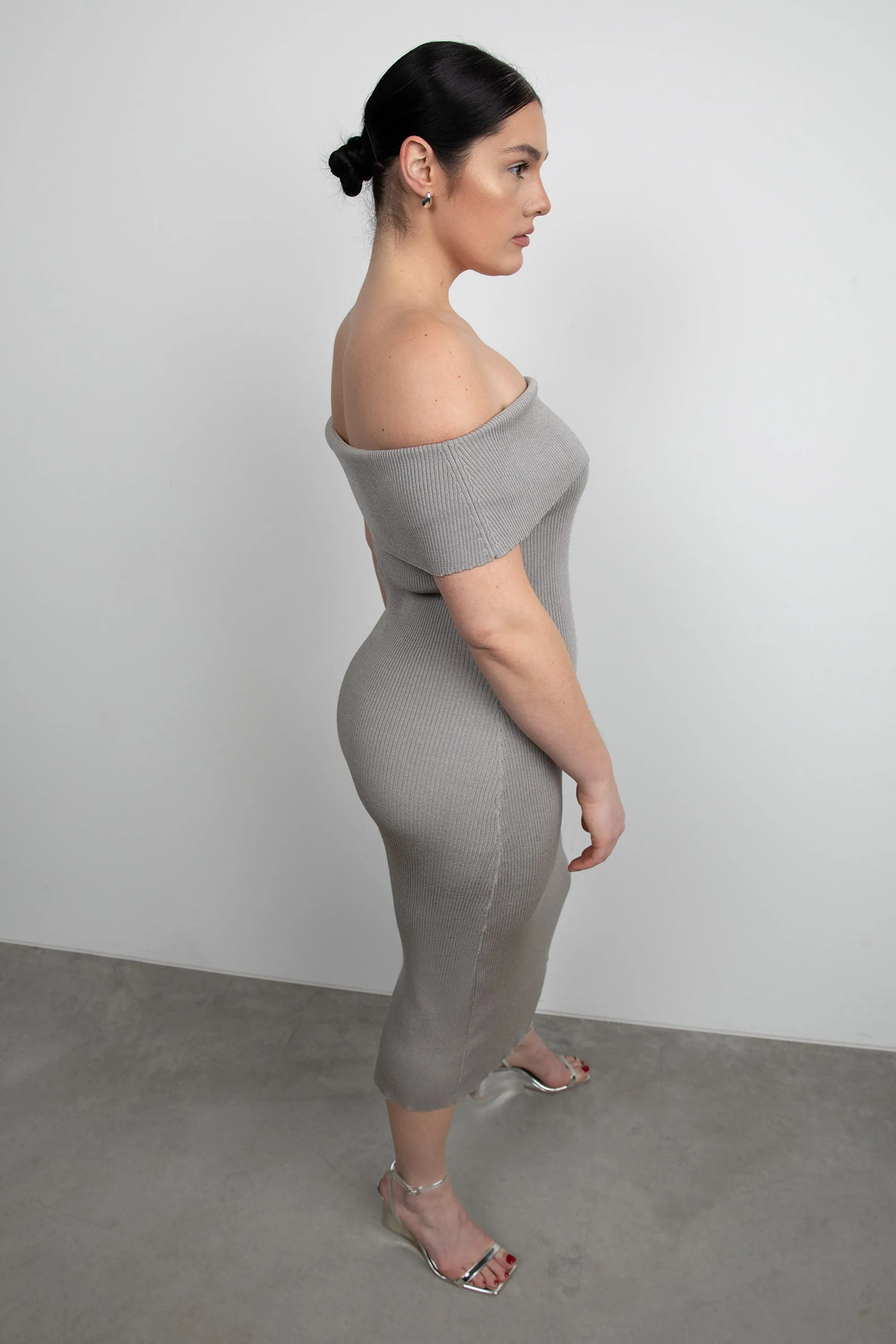 RIBBED OFF THE SHOULDER MIDI DRESS sold by OAK AND FORT product image thumbnail 2