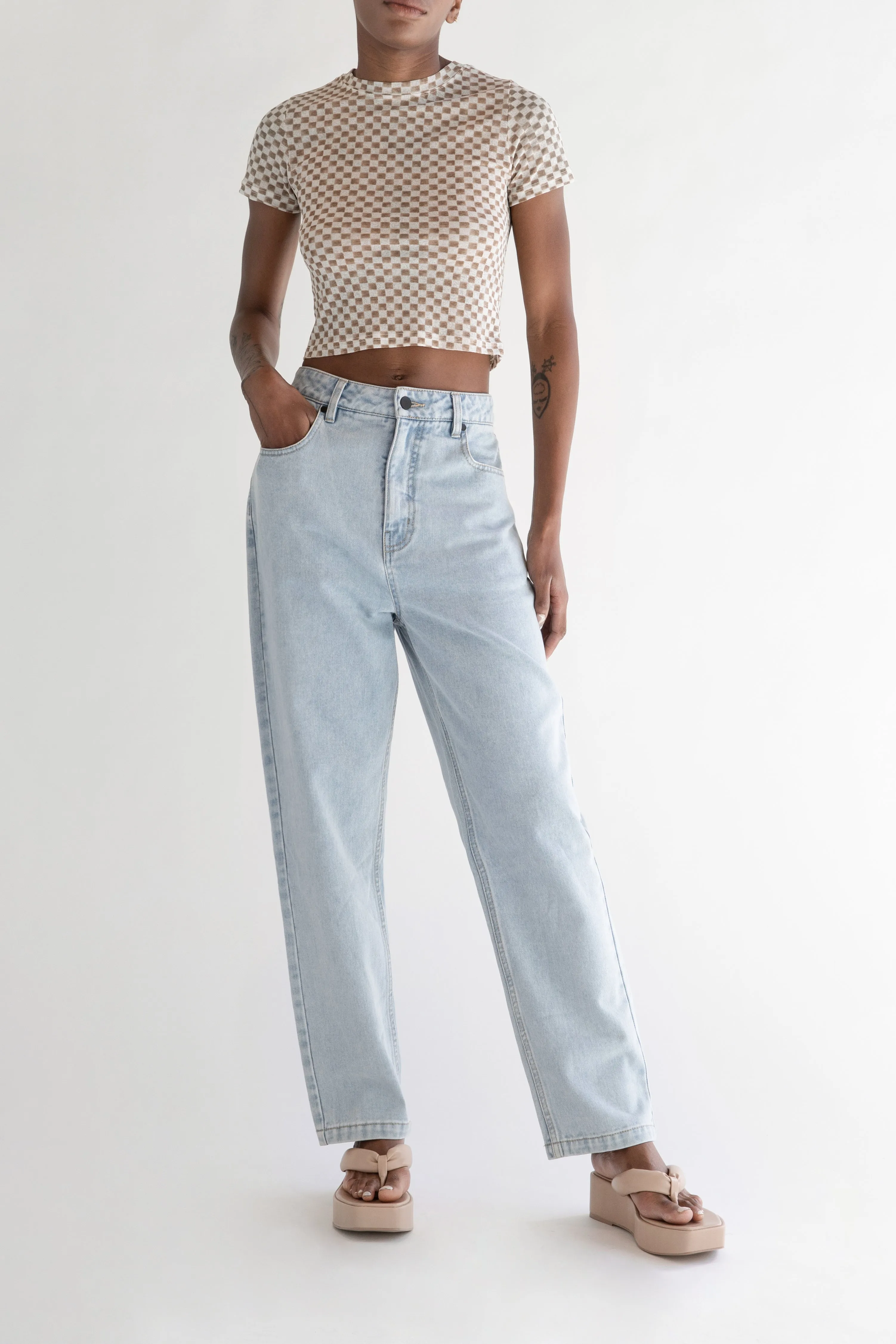 SHEER CHECKERED T-SHIRT sold by OAK AND FORT