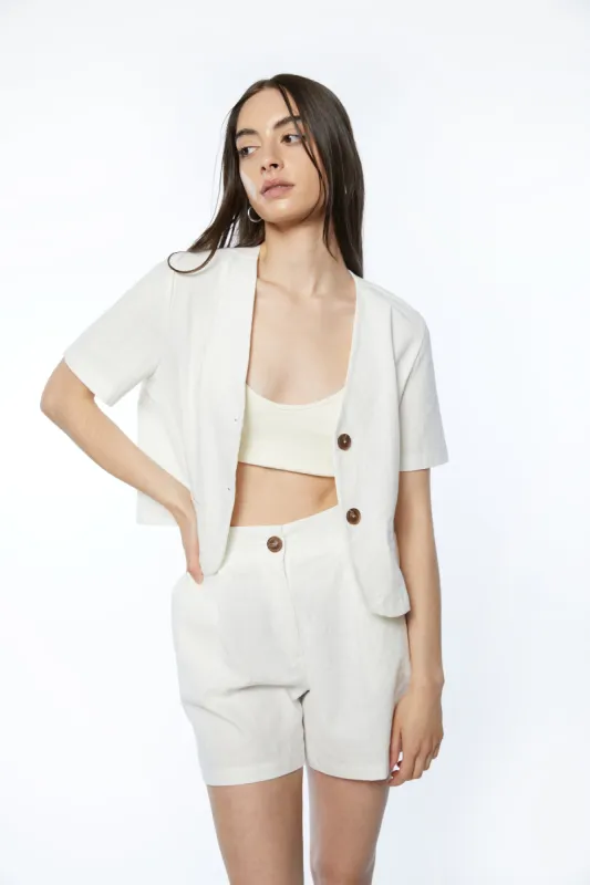 CROPPED COLLARLESS BLAZER sold by OAK AND FORT