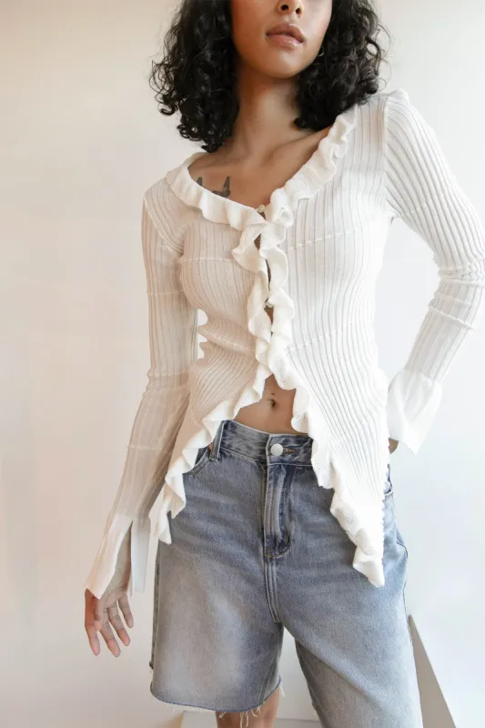 RUFFLED V-NECK LONG SLEEVE TOP sold by OAK AND FORT