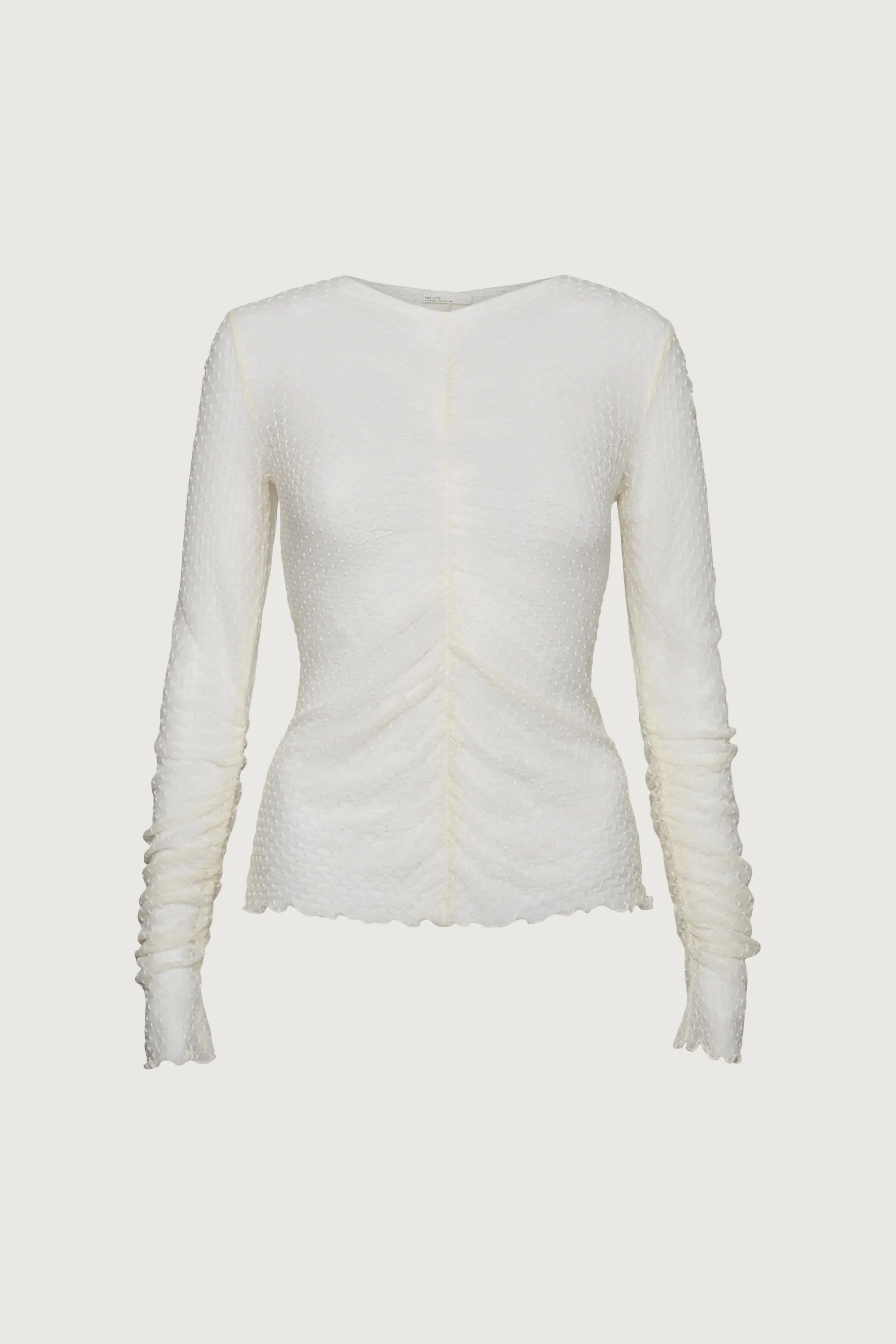 SHEER MESH RUCHED LONG SLEEVE TOP sold by OAK AND FORT product image thumbnail 4