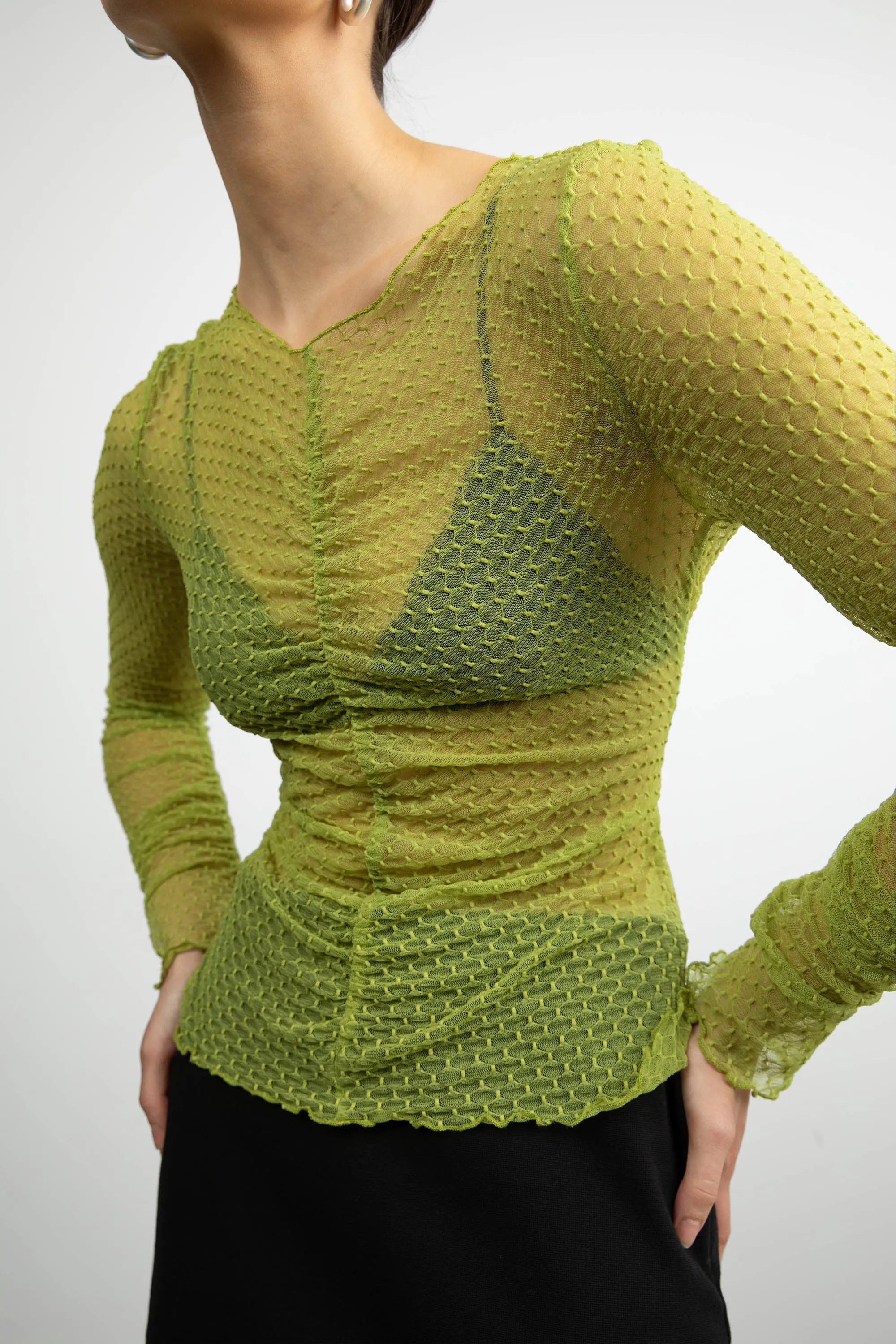 SHEER MESH RUCHED LONG SLEEVE TOP sold by OAK AND FORT product image thumbnail 5