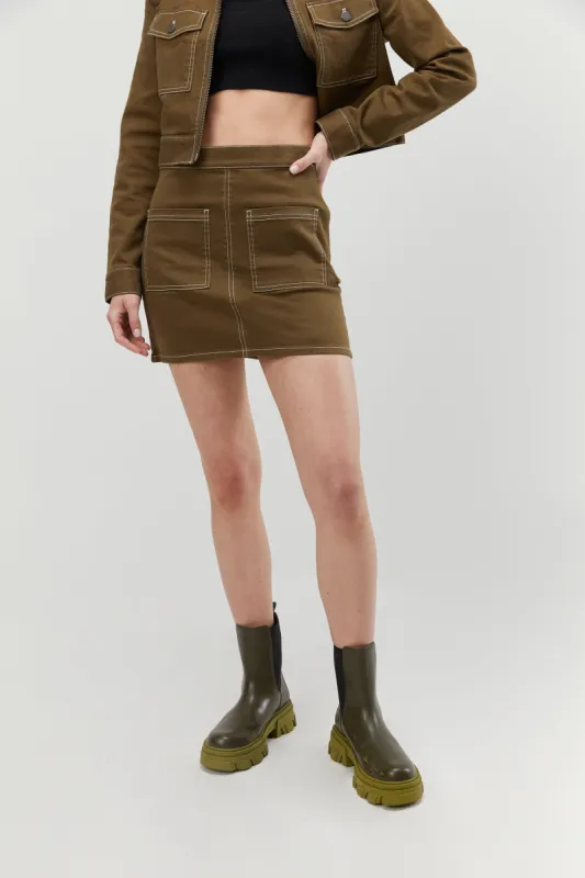 CONTRAST STITCH TWILL MINI SKIRT sold by OAK AND FORT