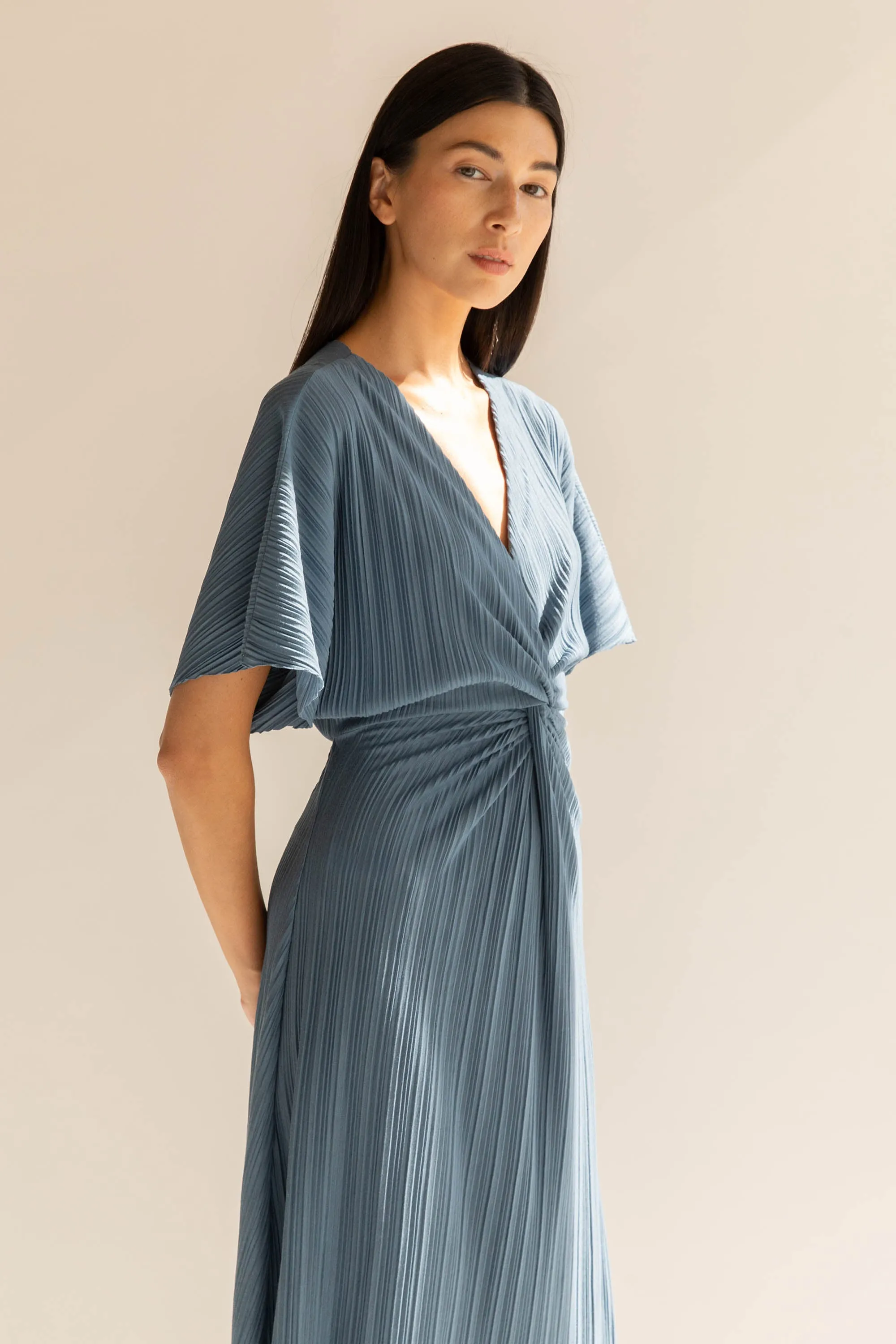 FRONT KNOT PLEATED MIDI DRESS sold by OAK AND FORT product image thumbnail 2