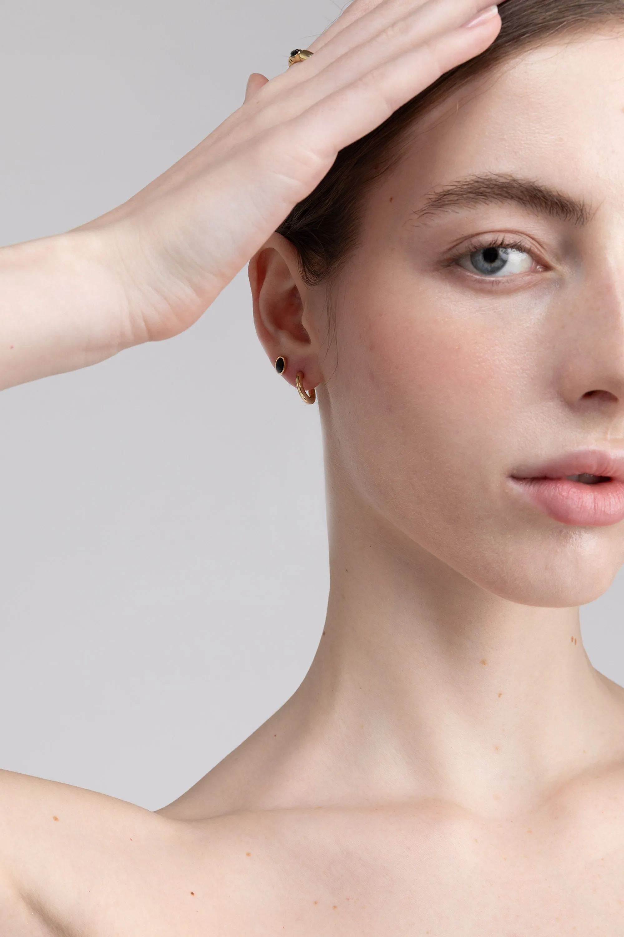 MOON STONE SILVER + ONYX GOLD EARRING SET sold by OAK AND FORT product image thumbnail 2