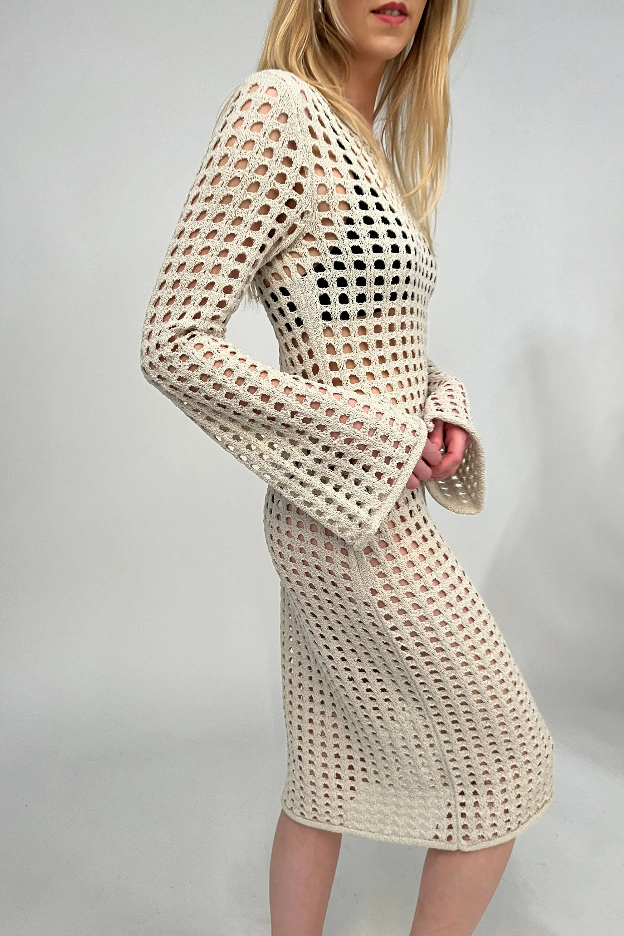 MIDI OPEN KNIT SWIMSUIT COVERUP DRESS sold by OAK AND FORT