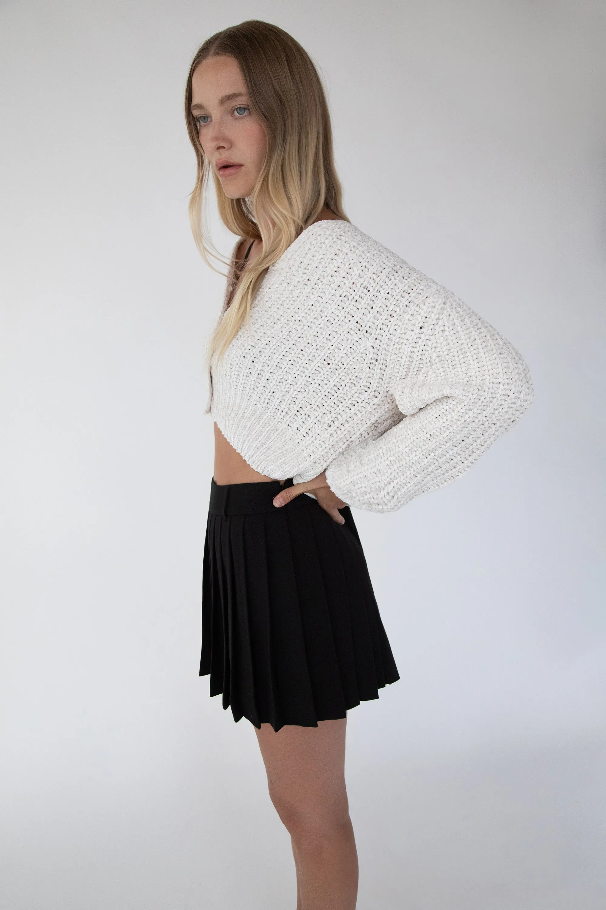 CROPPED CHENILLE KNIT CARDIGAN sold by OAK AND FORT product image thumbnail 3