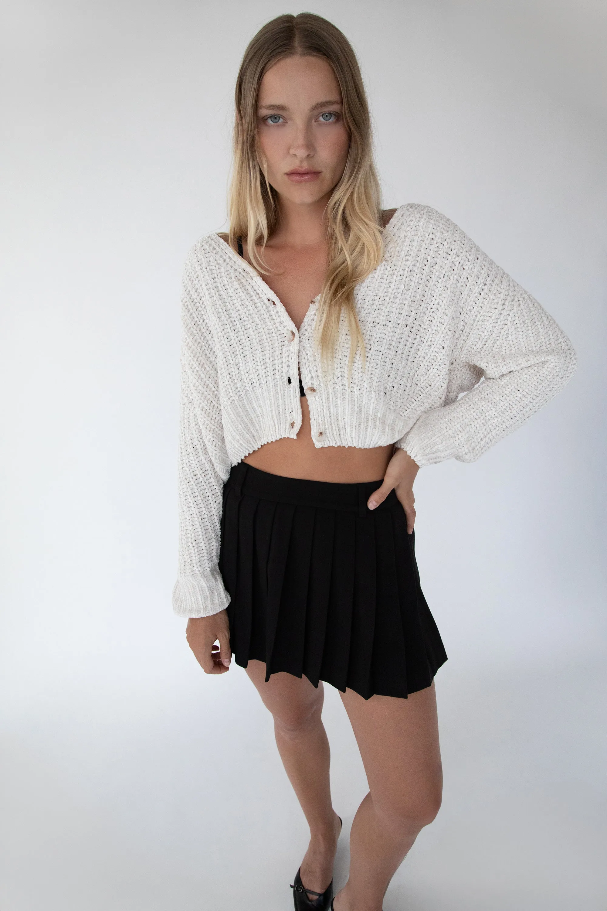 CROPPED CHENILLE KNIT CARDIGAN sold by OAK AND FORT product image thumbnail 2