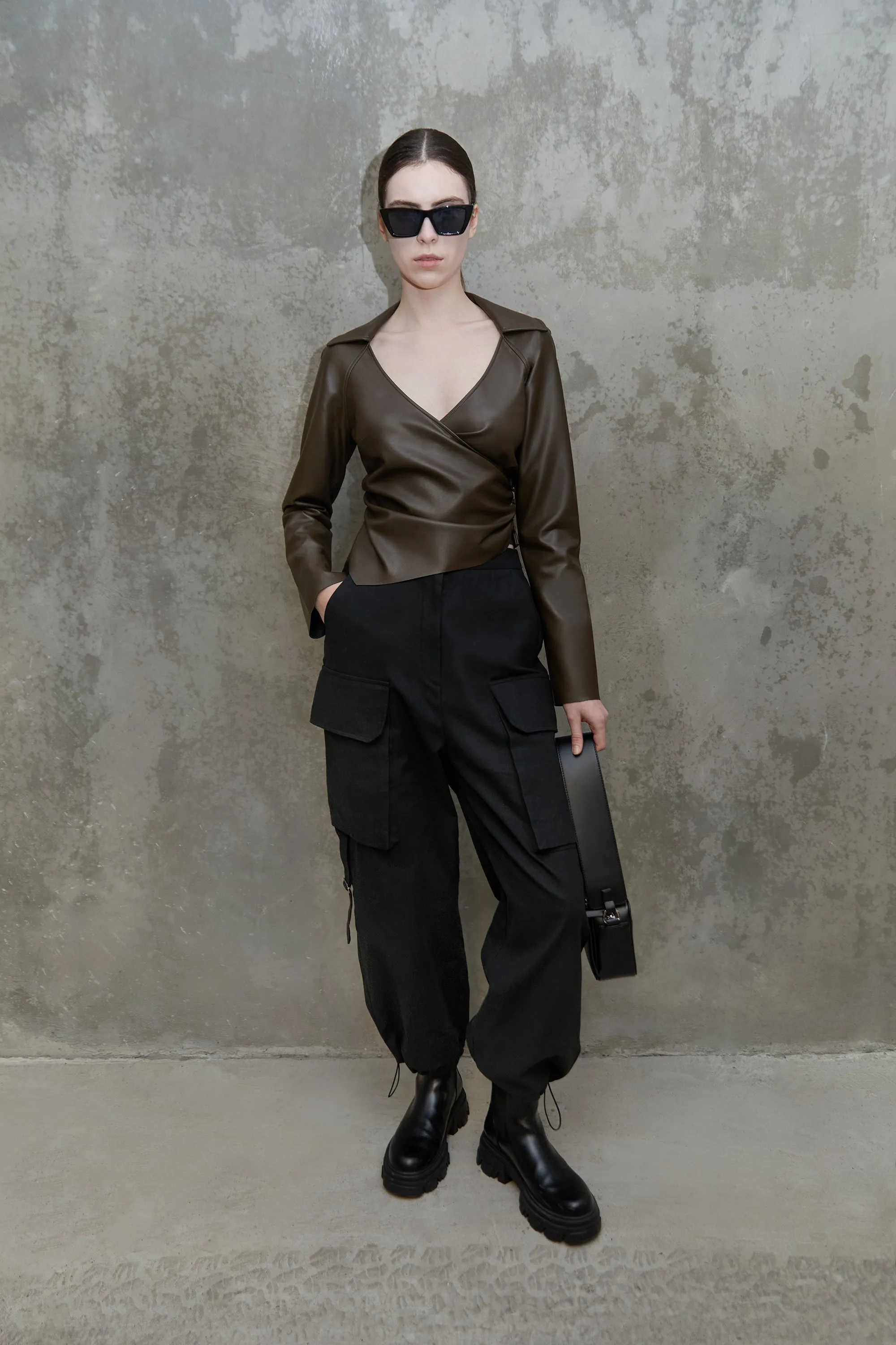 VEGAN LEATHER WRAP TOP sold by OAK AND FORT