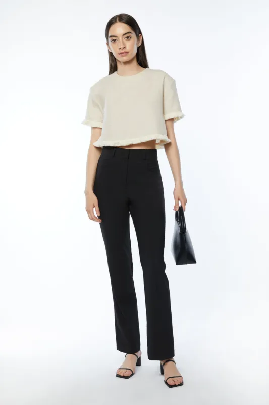 CROPPED TOP WITH FRINGED TRIMS sold by OAK AND FORT