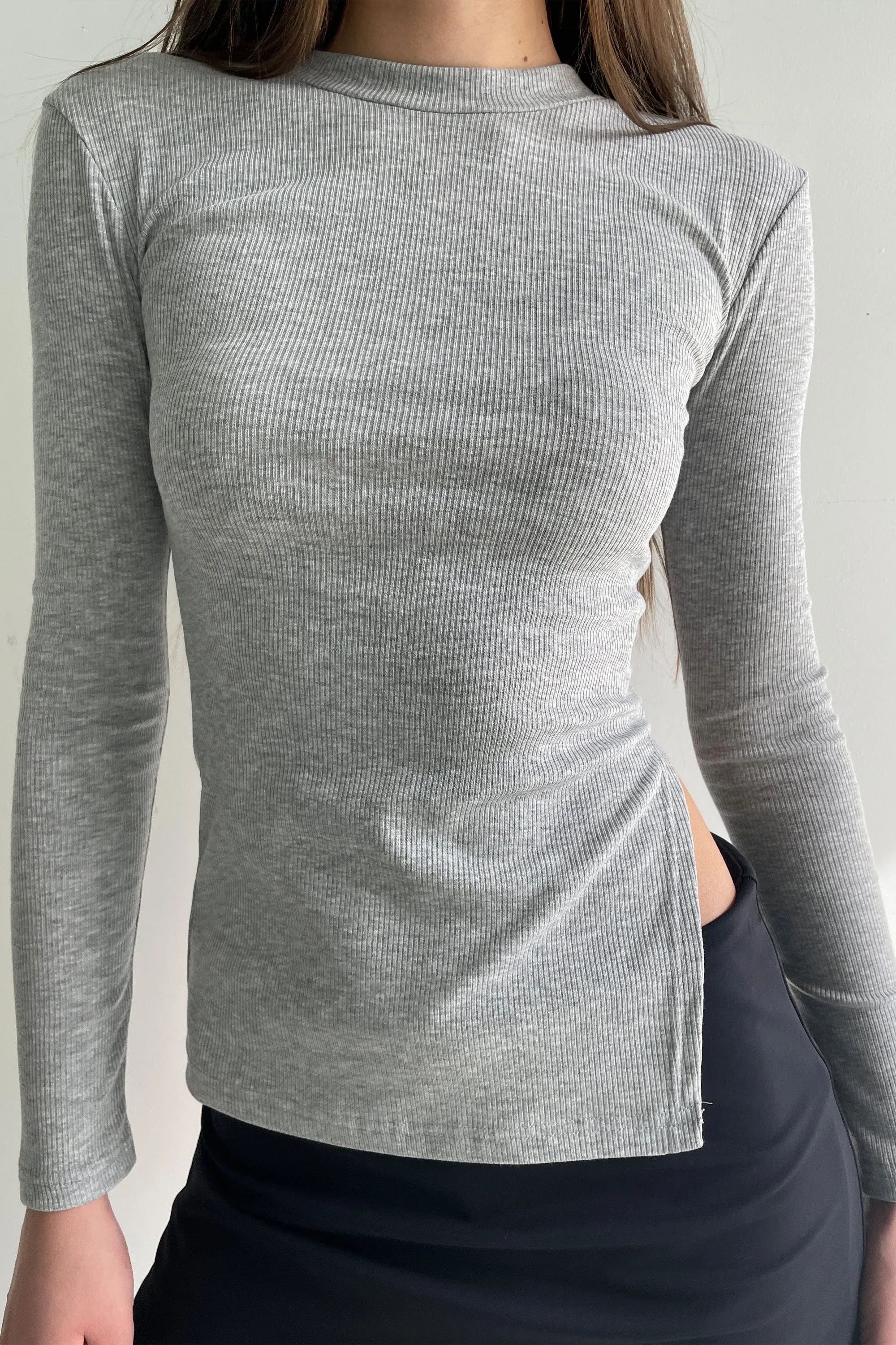 LONG SLEEVE TOP WITH SPLIT SIDES sold by OAK AND FORT product image thumbnail 4