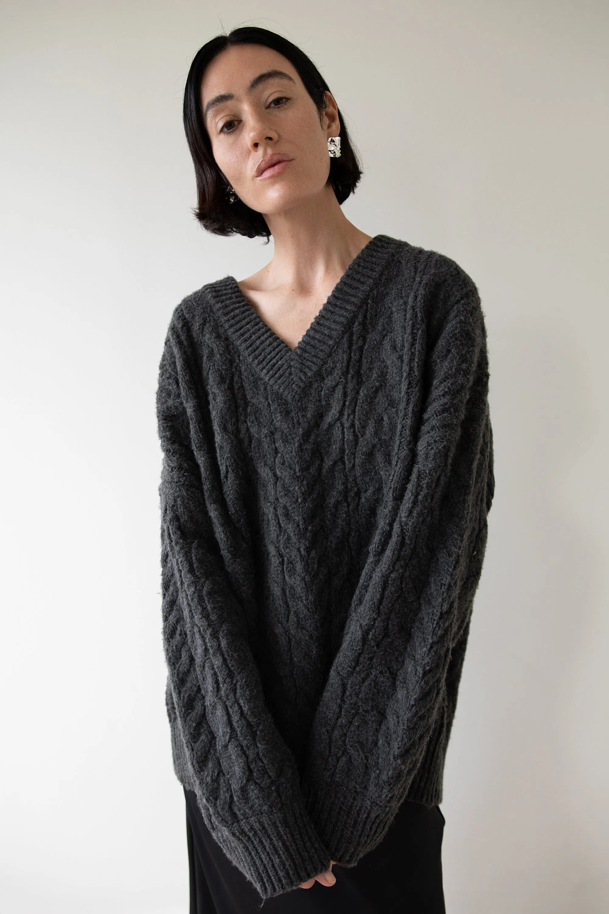 CABLE KNIT V-NECK SWEATER sold by OAK AND FORT product image thumbnail 4
