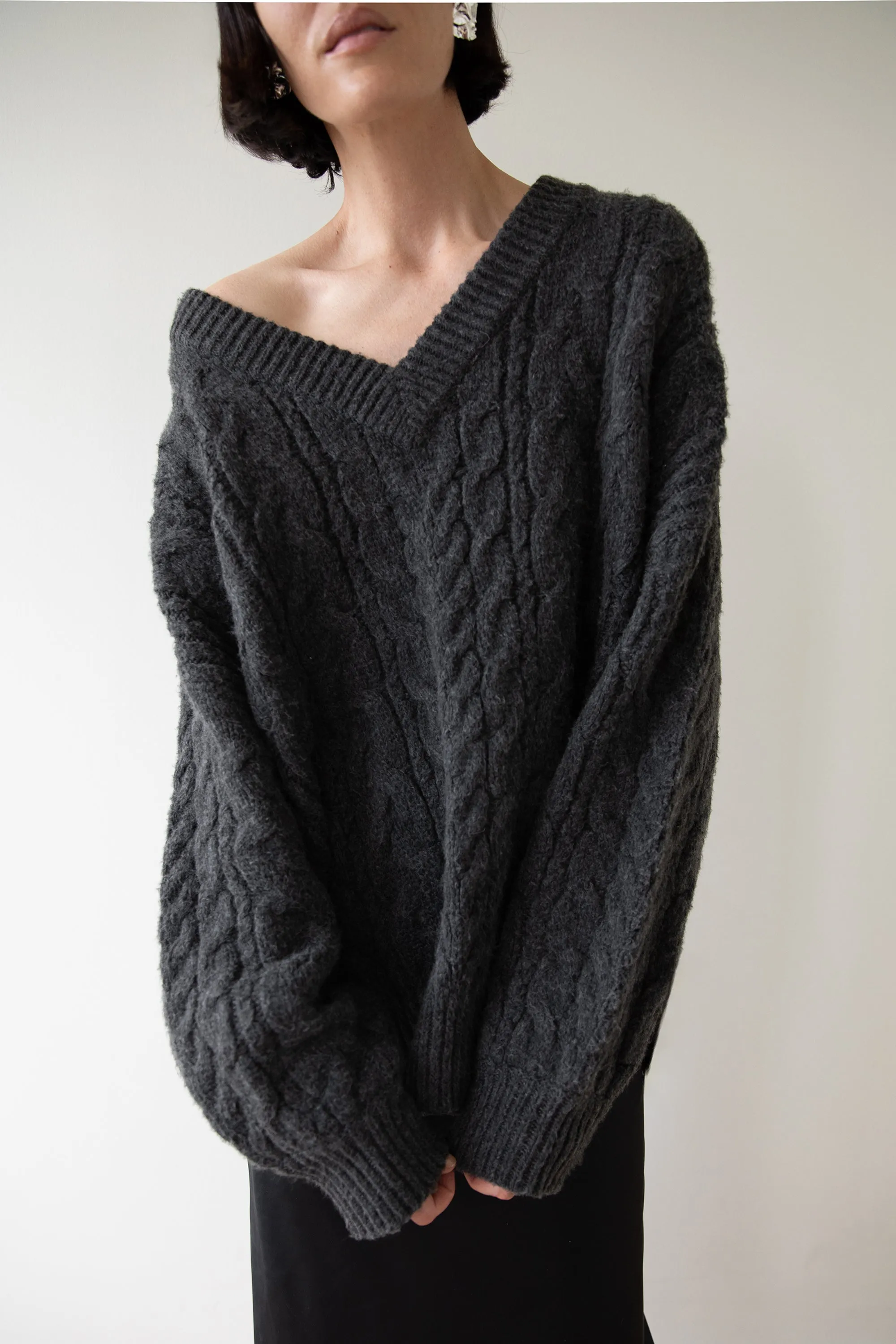 CABLE KNIT V-NECK SWEATER sold by OAK AND FORT product image thumbnail 2