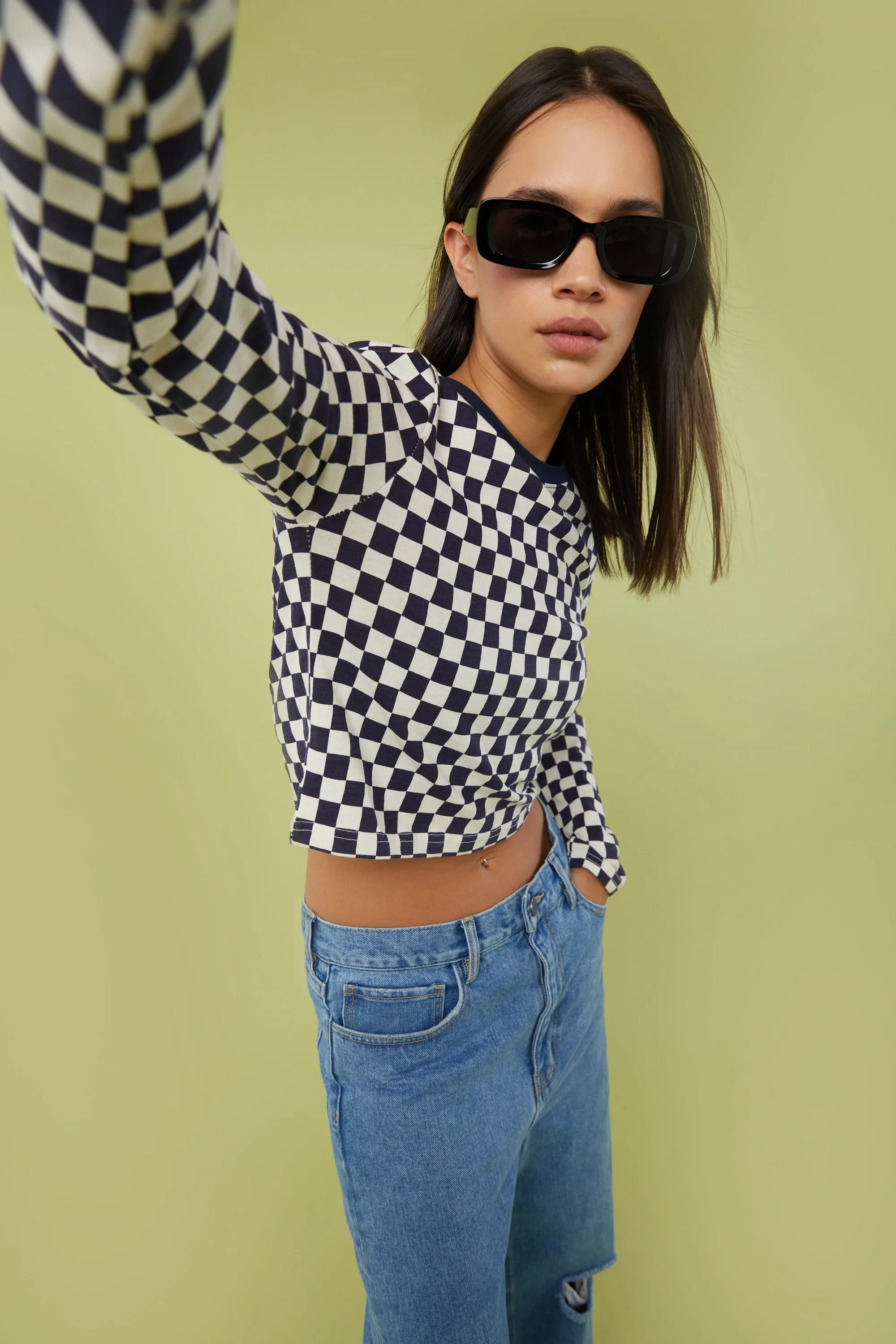 CHECKERED LONG SLEEVE TOP sold by OAK AND FORT