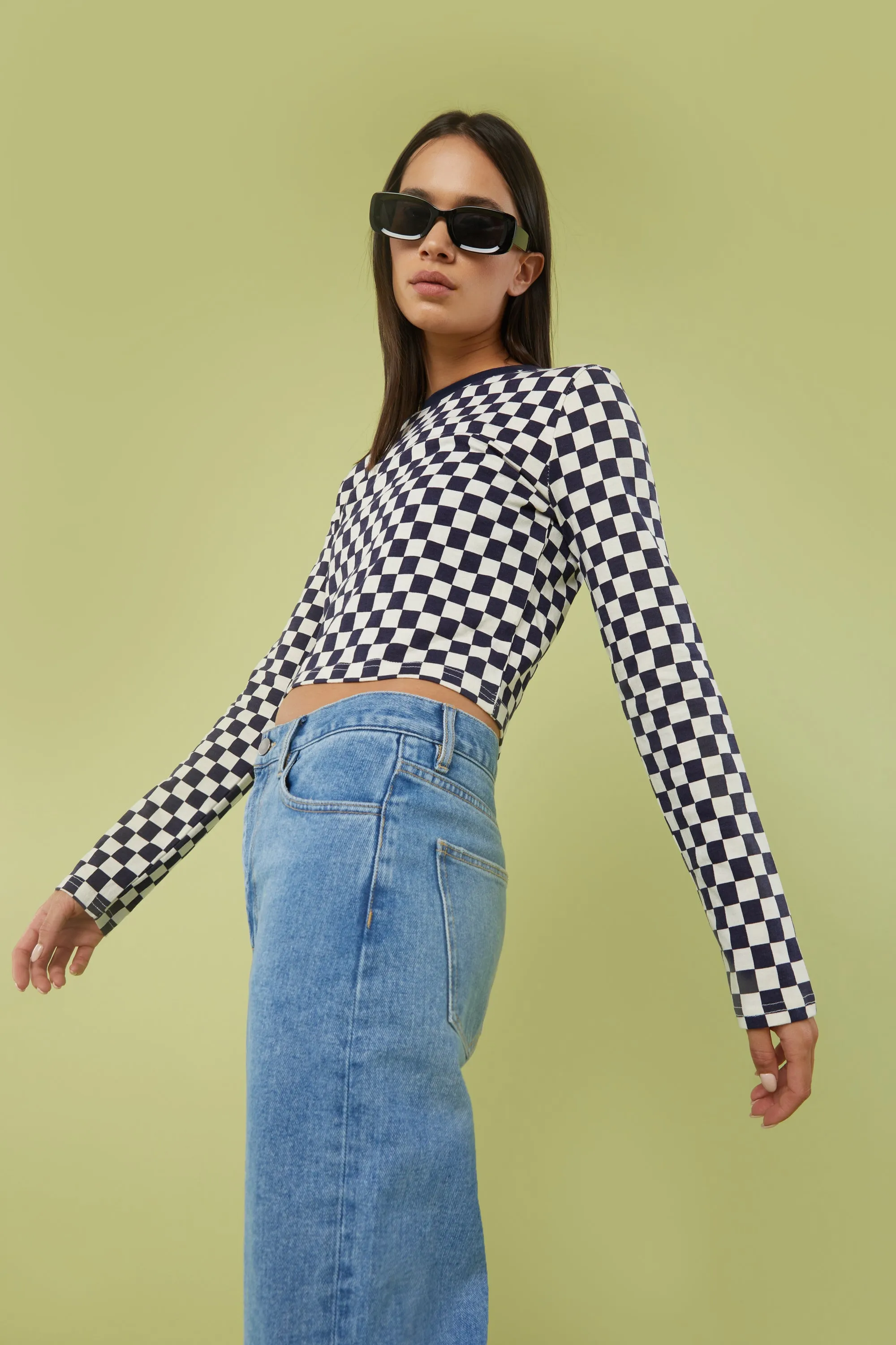 CHECKERED LONG SLEEVE TOP sold by OAK AND FORT product image thumbnail 3