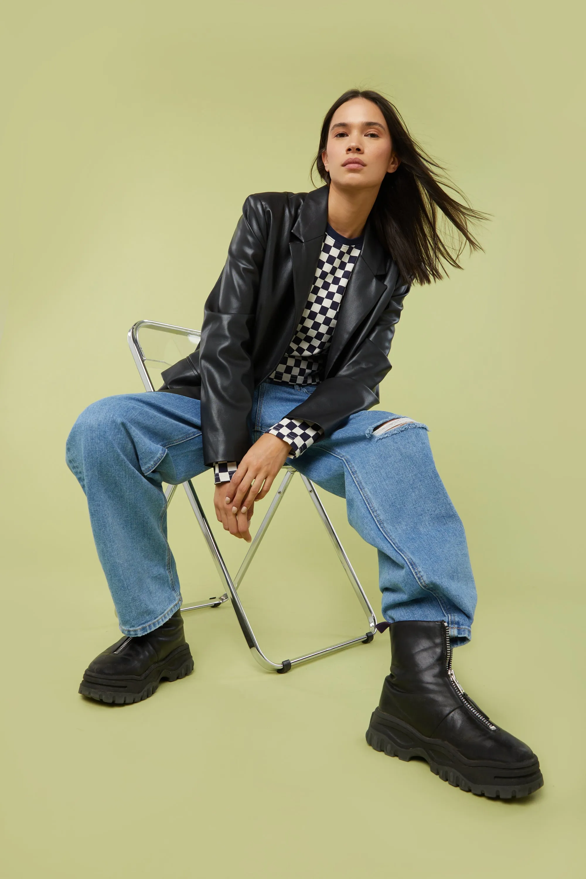 CHECKERED LONG SLEEVE TOP sold by OAK AND FORT product image thumbnail 4