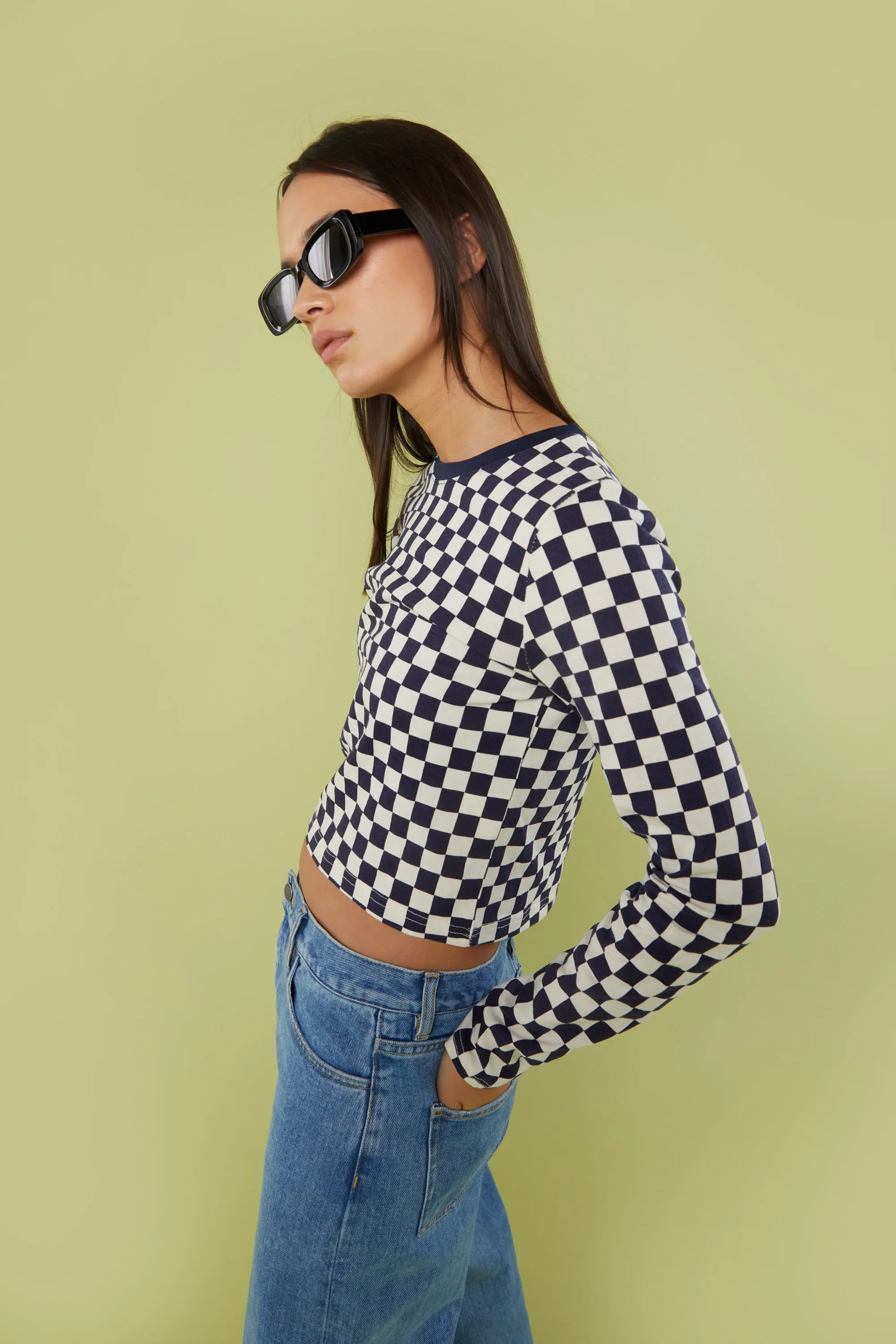CHECKERED LONG SLEEVE TOP sold by OAK AND FORT product image thumbnail 5