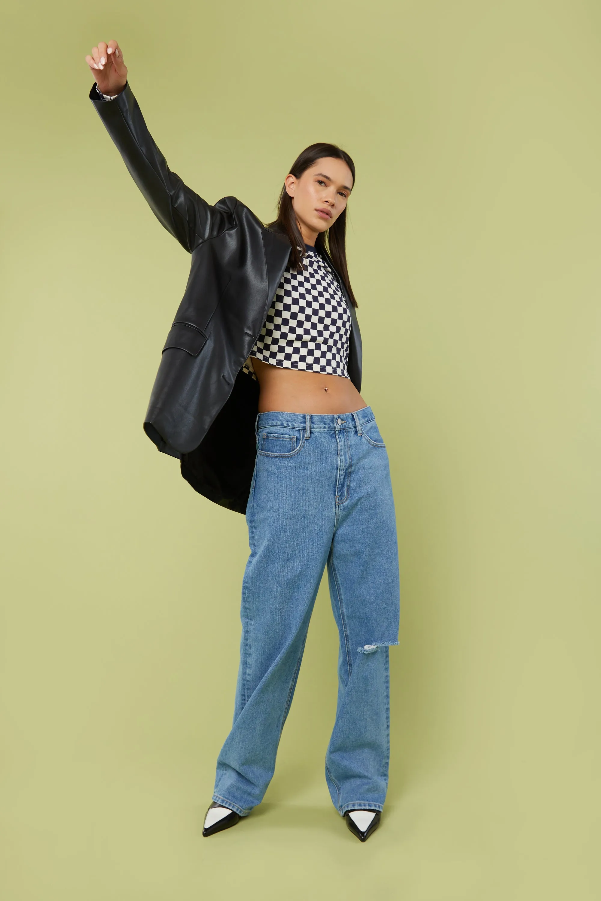 CHECKERED LONG SLEEVE TOP sold by OAK AND FORT product image thumbnail 2