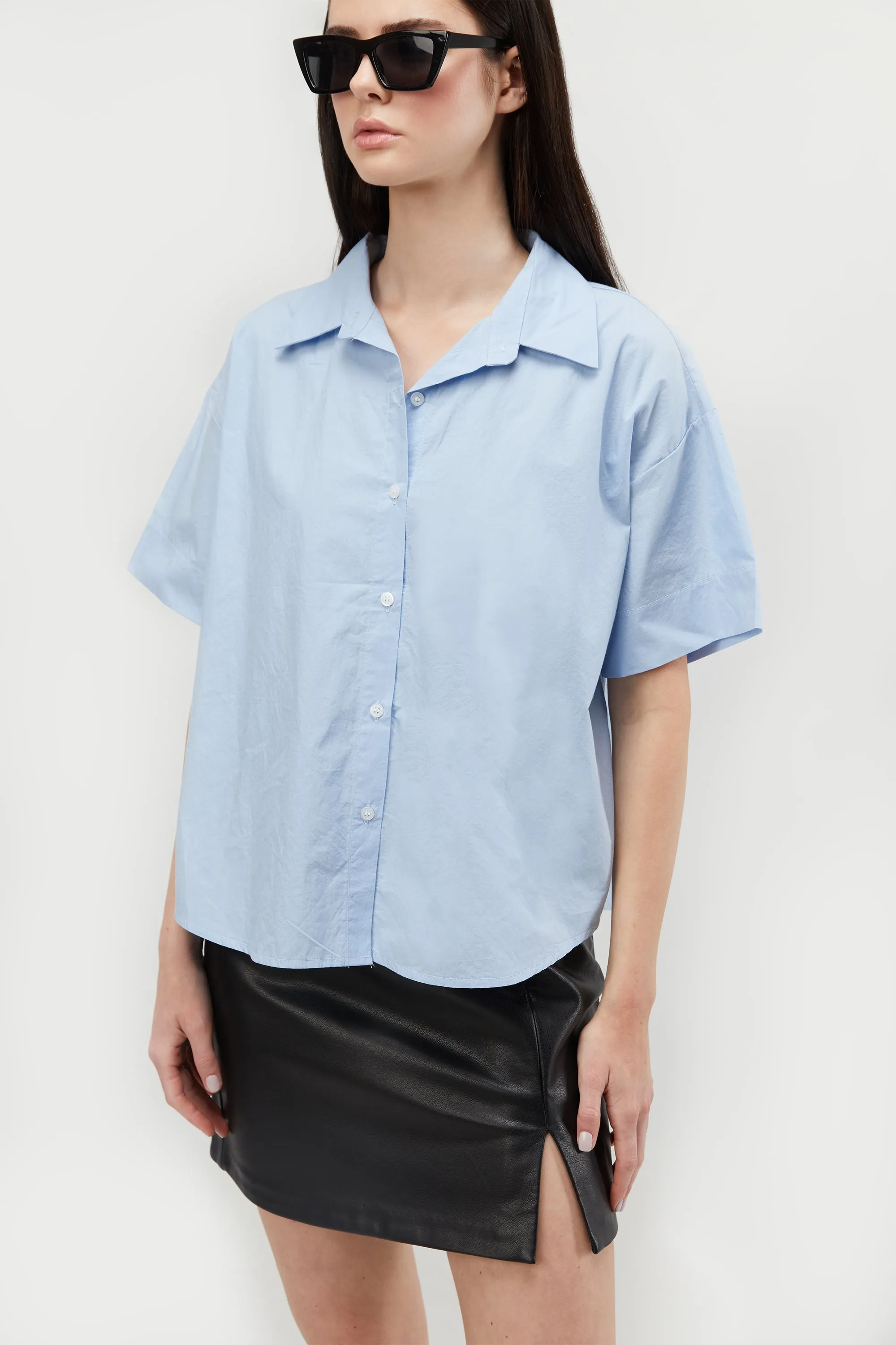 CROPPED SHORT SLEEVE BUTTON UP sold by OAK AND FORT product image thumbnail 2