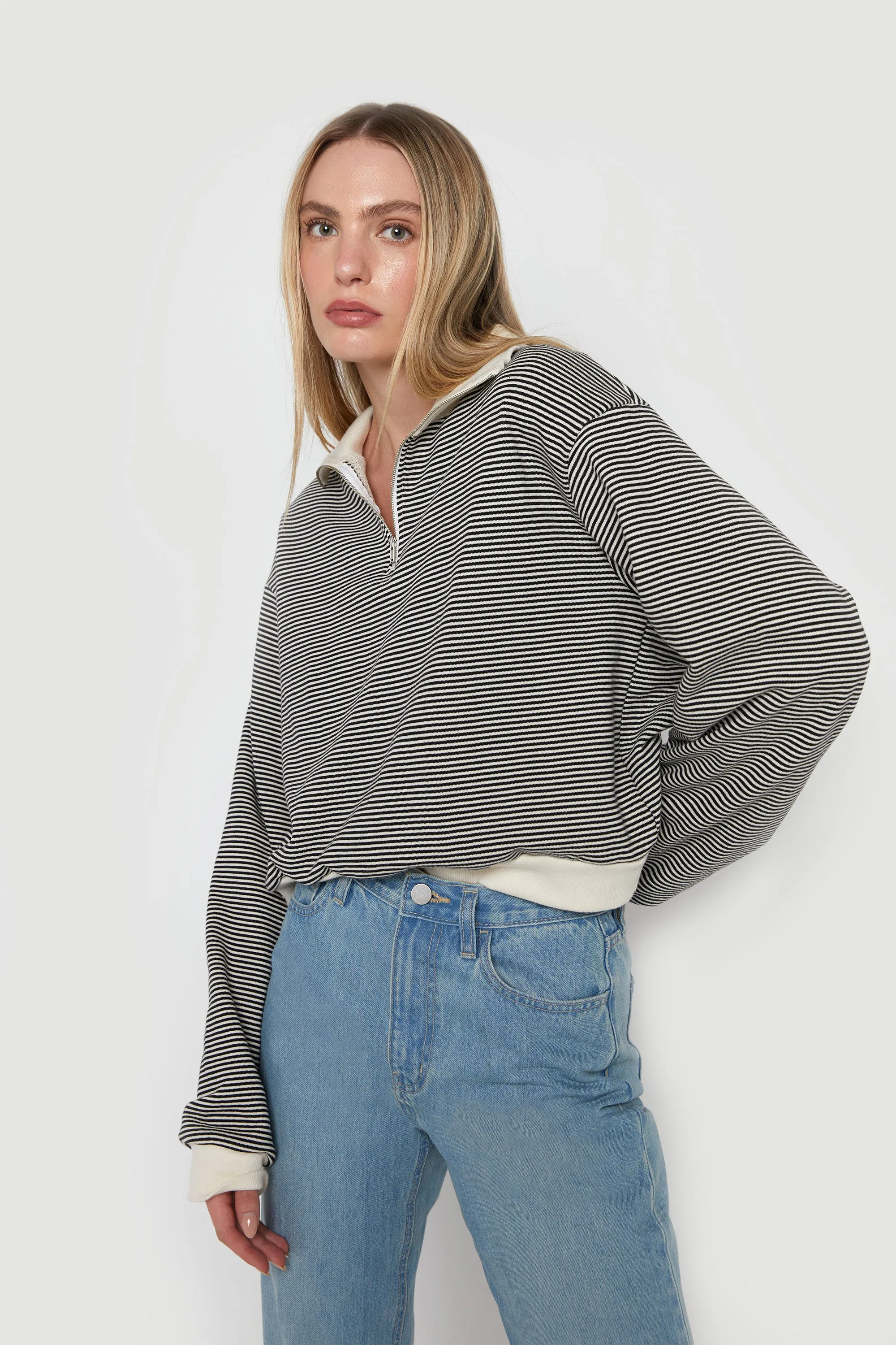 STRIPED COLLARED LONG SLEEVE TOP sold by OAK AND FORT