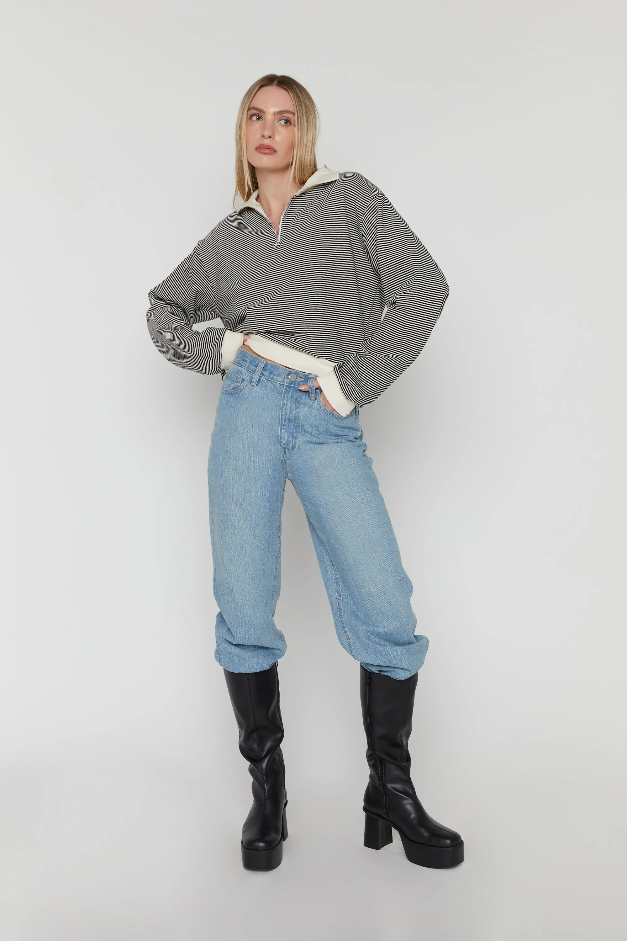 STRIPED COLLARED LONG SLEEVE TOP sold by OAK AND FORT product image thumbnail 4